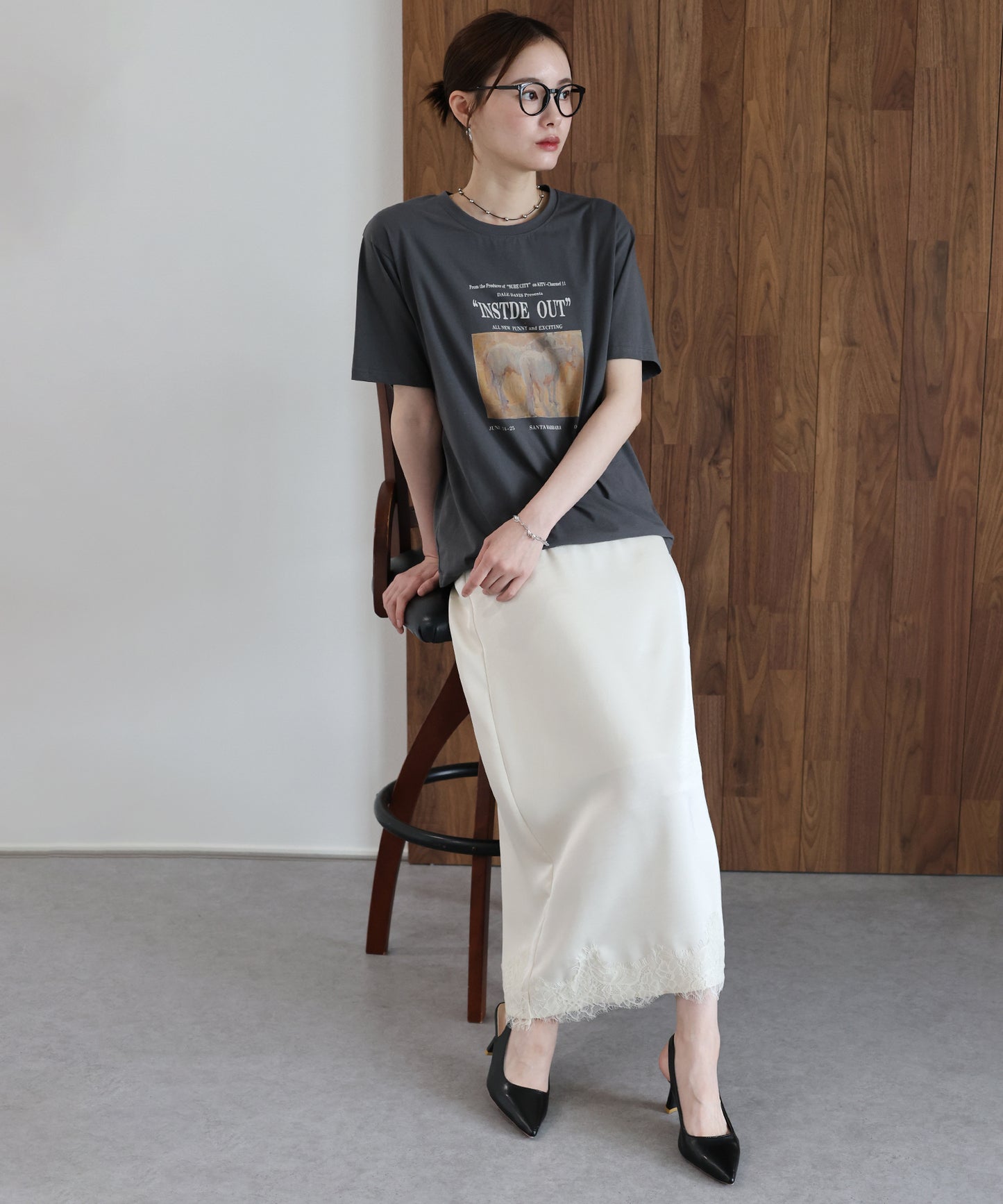 【早割5％OFF】ヘムレースサテンスカート