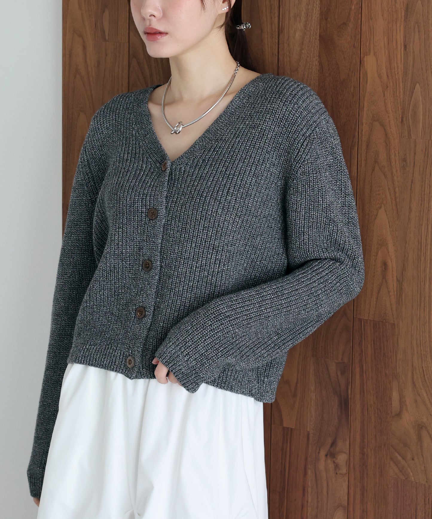 スラブニットＶネックカーディガン