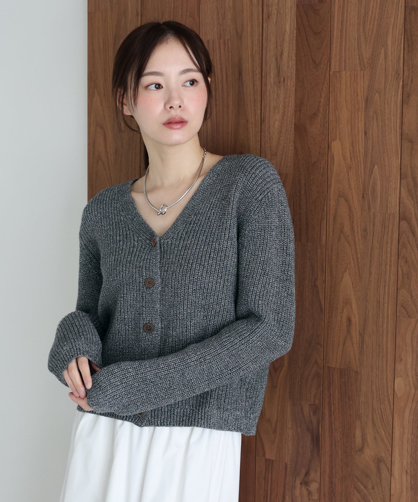スラブニットＶネックカーディガン