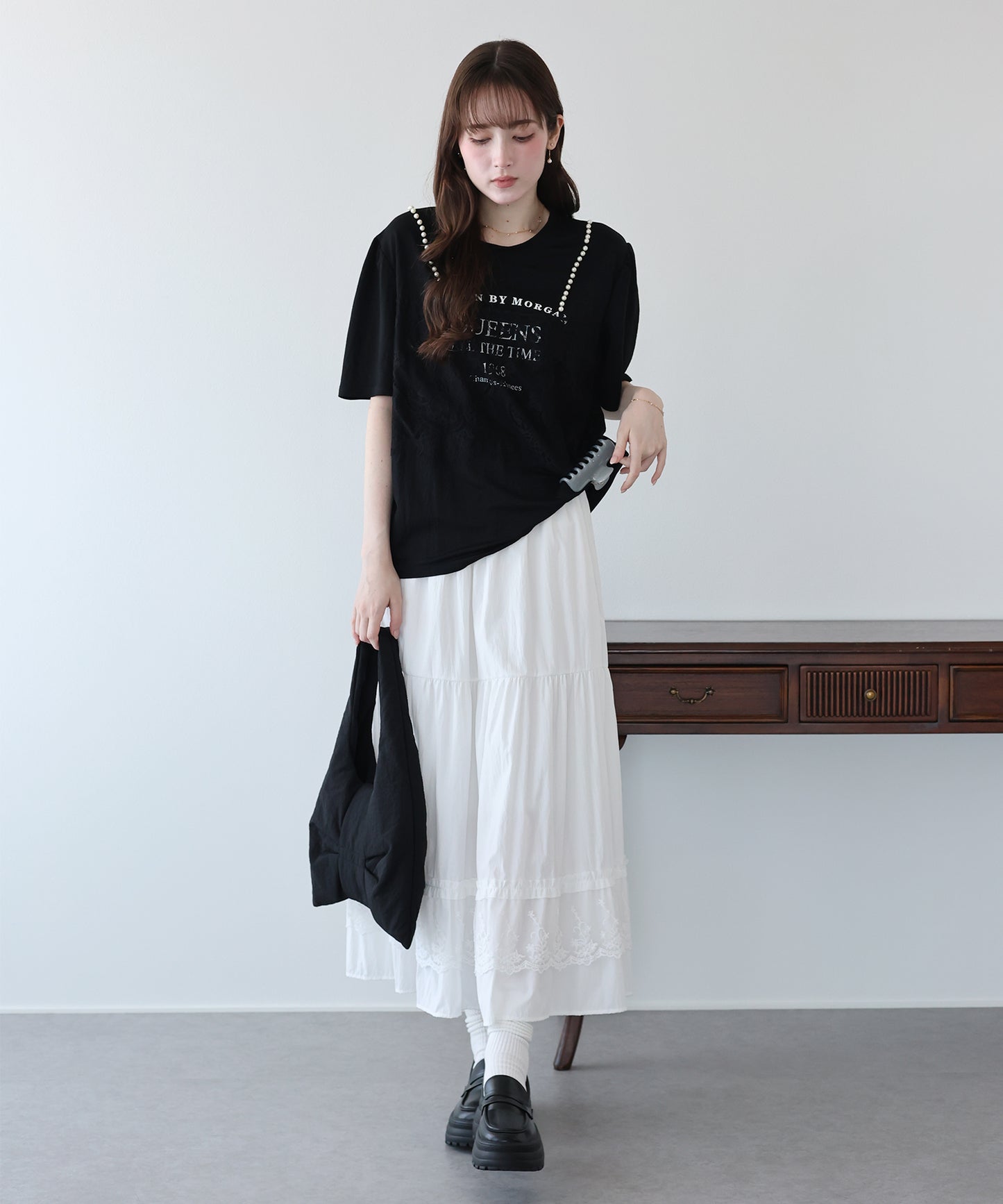 パール付きレースドッキングロゴTシャツ【メール便】