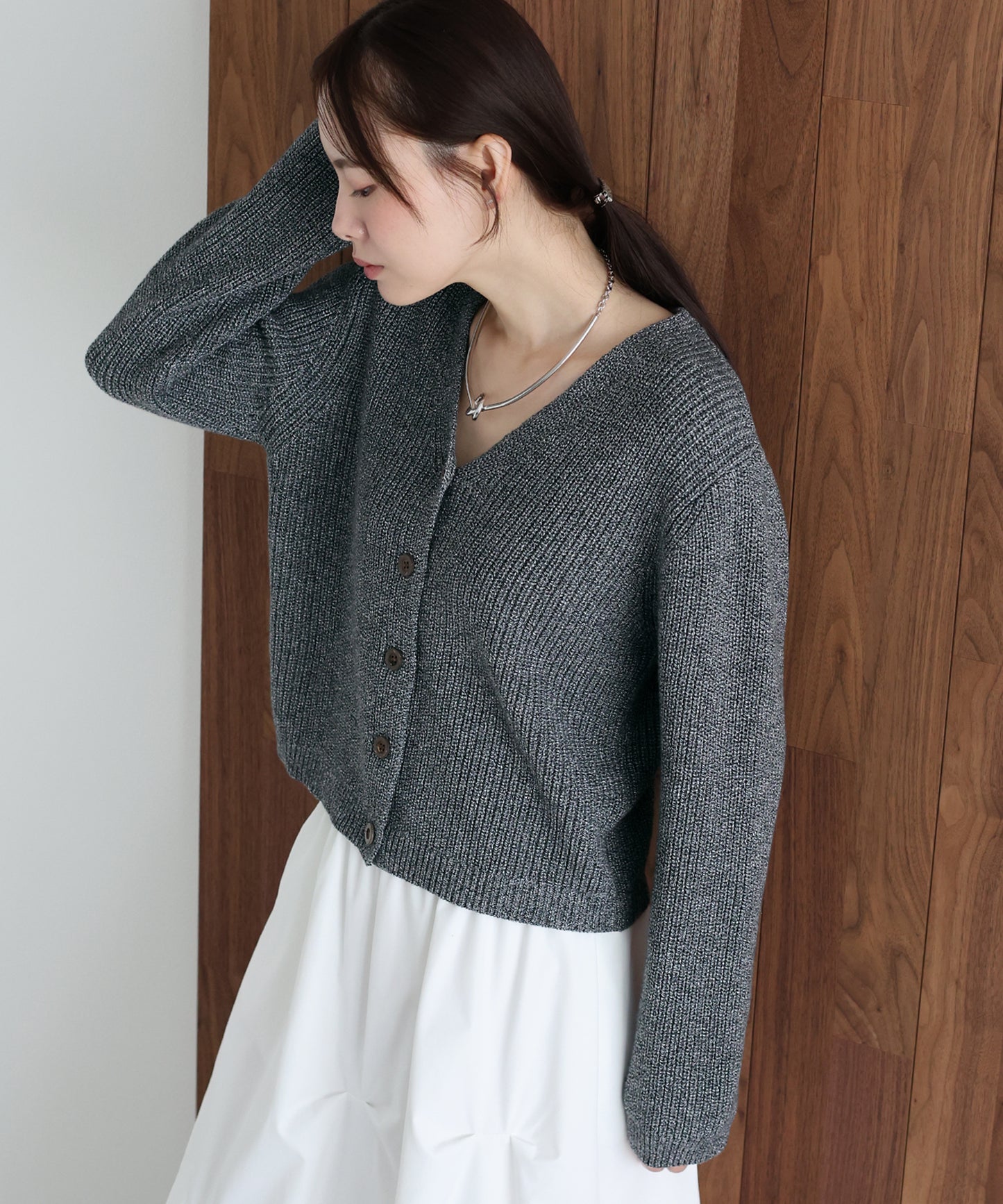 スラブニットＶネックカーディガン