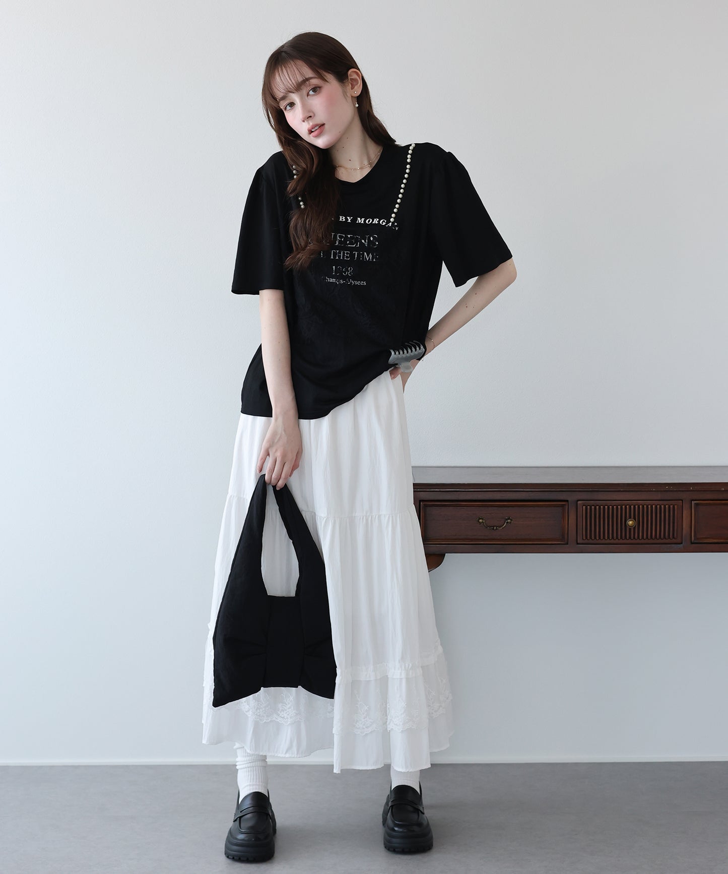 パール付きレースドッキングロゴTシャツ【メール便】