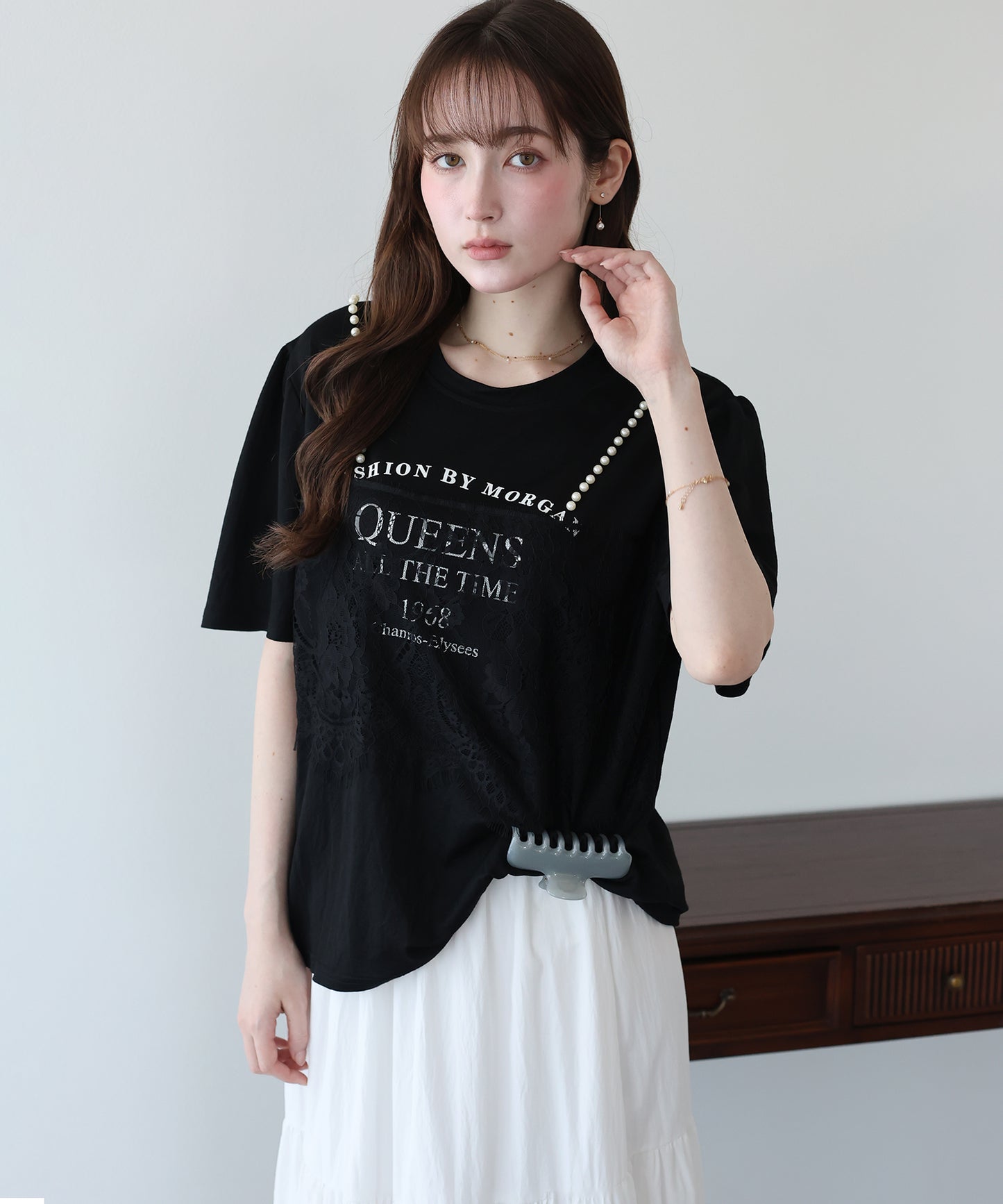パール付きレースドッキングロゴTシャツ【メール便】