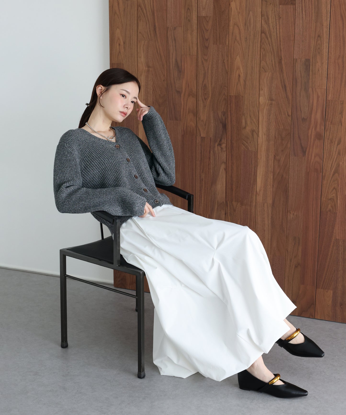 スラブニットＶネックカーディガン