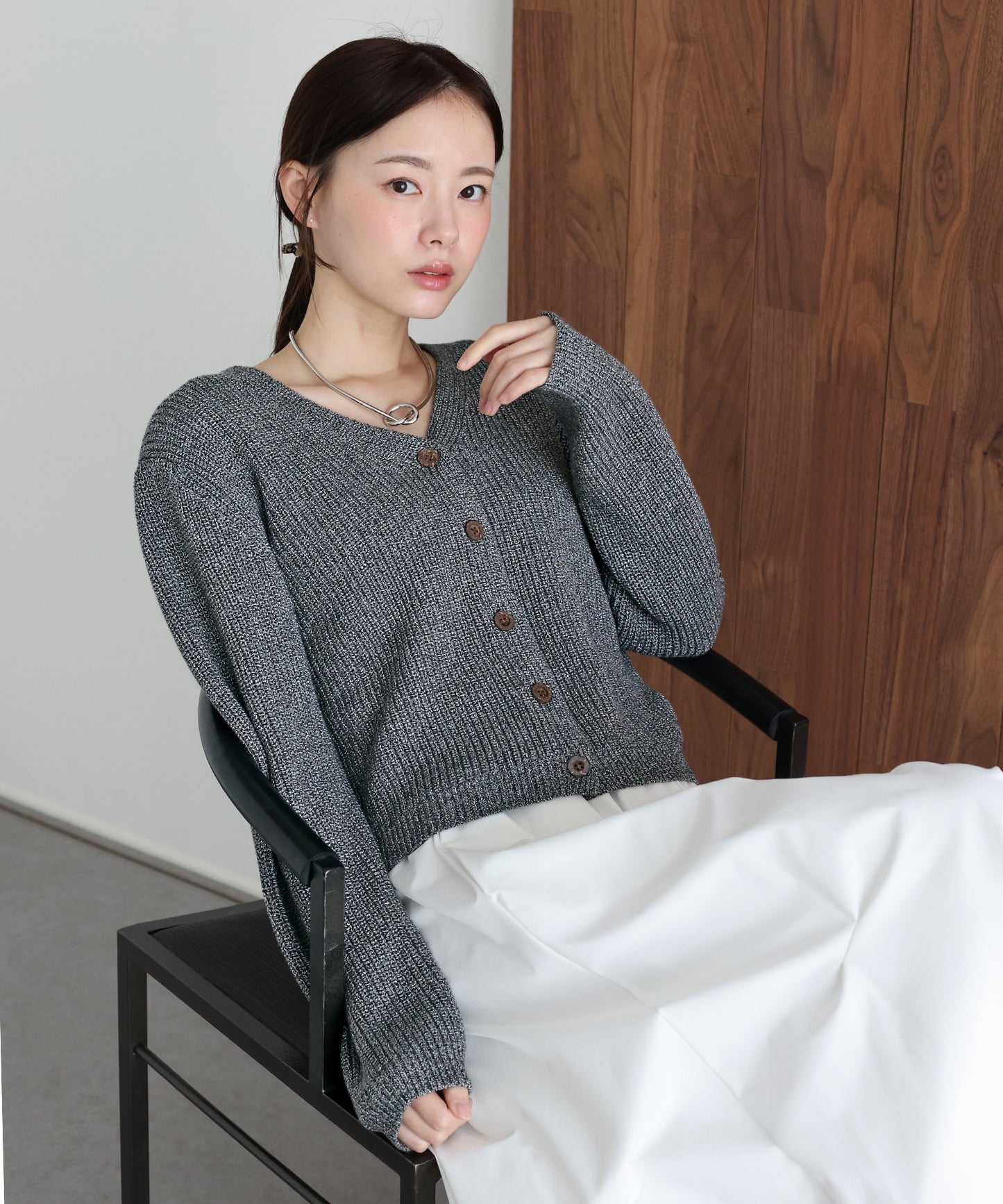 スラブニットＶネックカーディガン