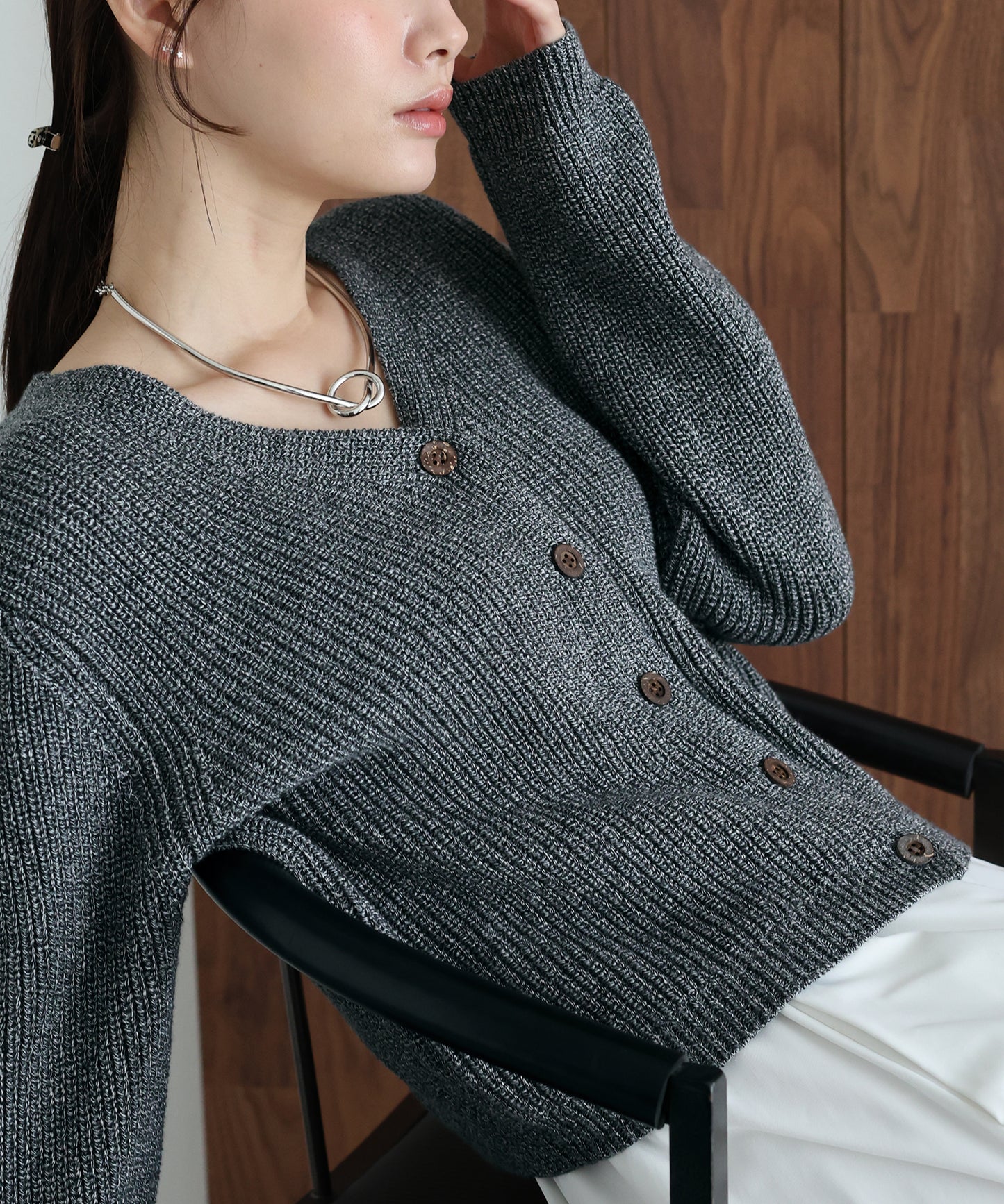 スラブニットＶネックカーディガン