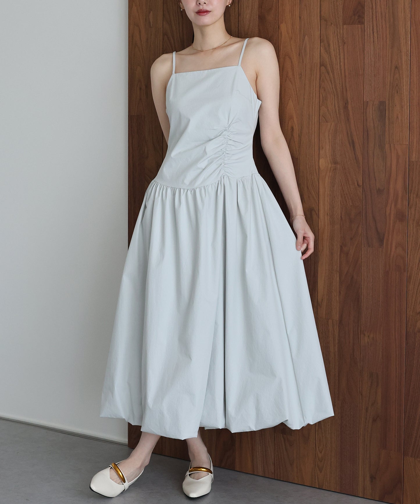 【早割5％OFF】サイドギャザーバルーンキャミワンピース