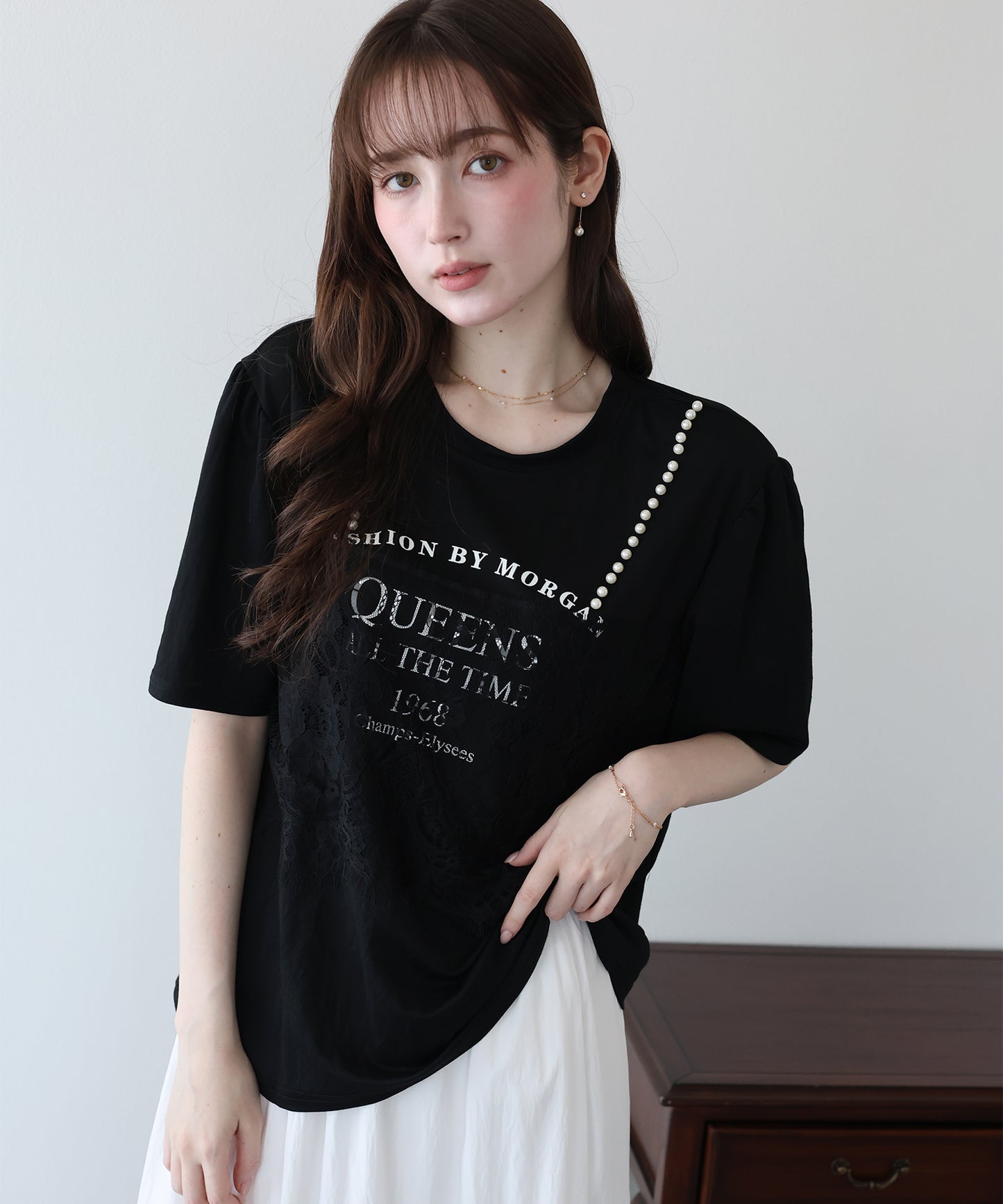 パール付きレースドッキングロゴTシャツ【メール便】