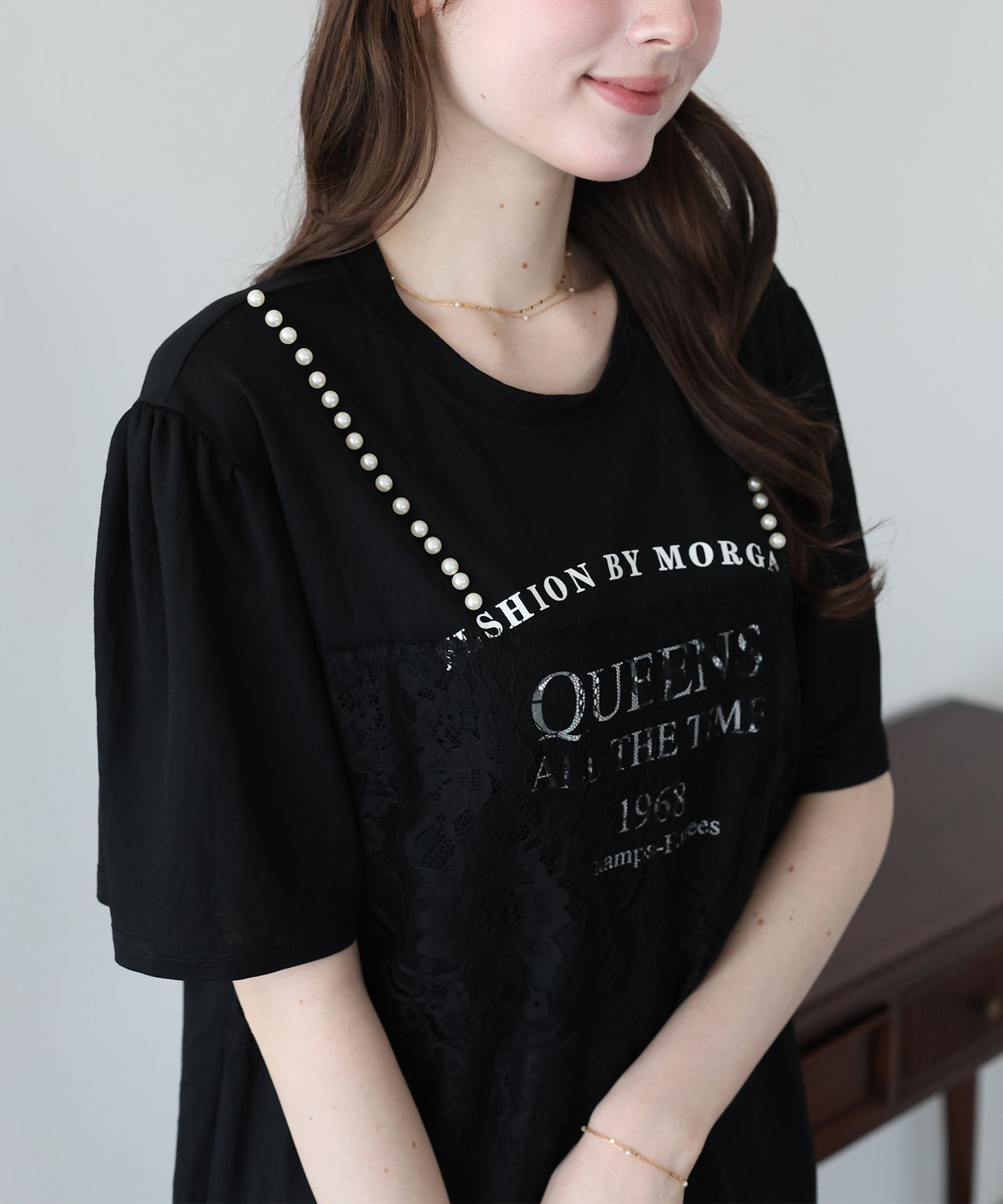 パール付きレースドッキングロゴTシャツ【メール便】