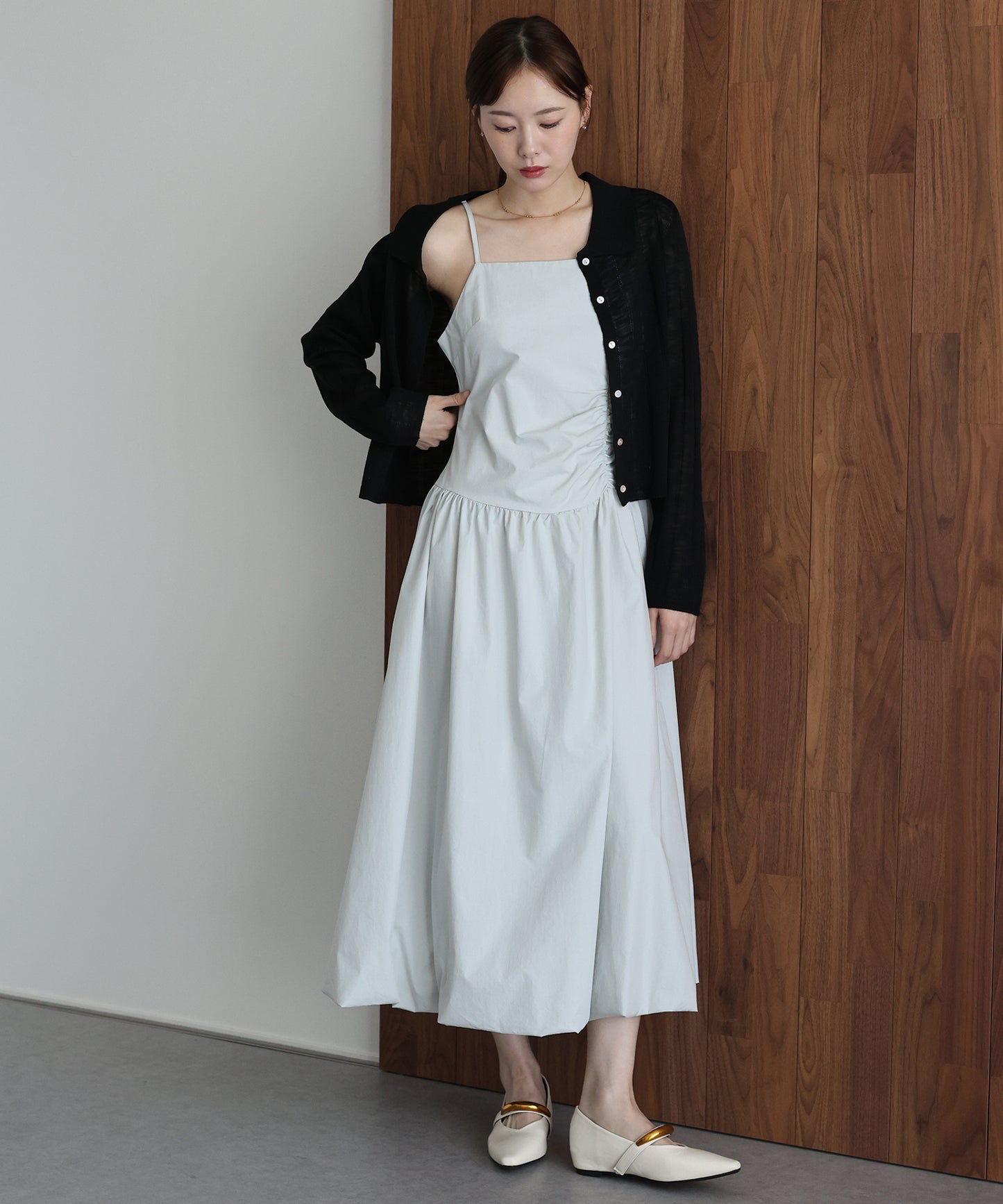 【早割5％OFF】サイドギャザーバルーンキャミワンピース