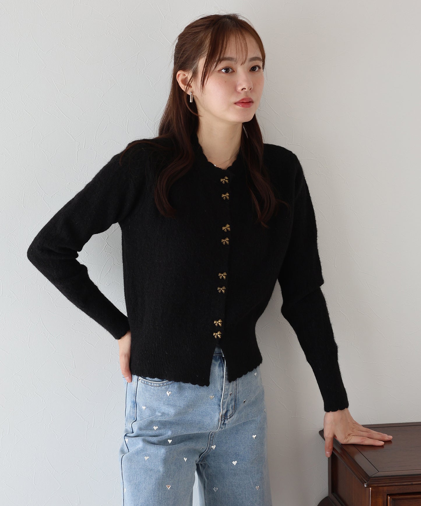 【早割5％OFF】リボン釦カーディガン