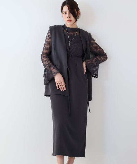【SALE】レースドッキングワンピース・ジレセットアップ