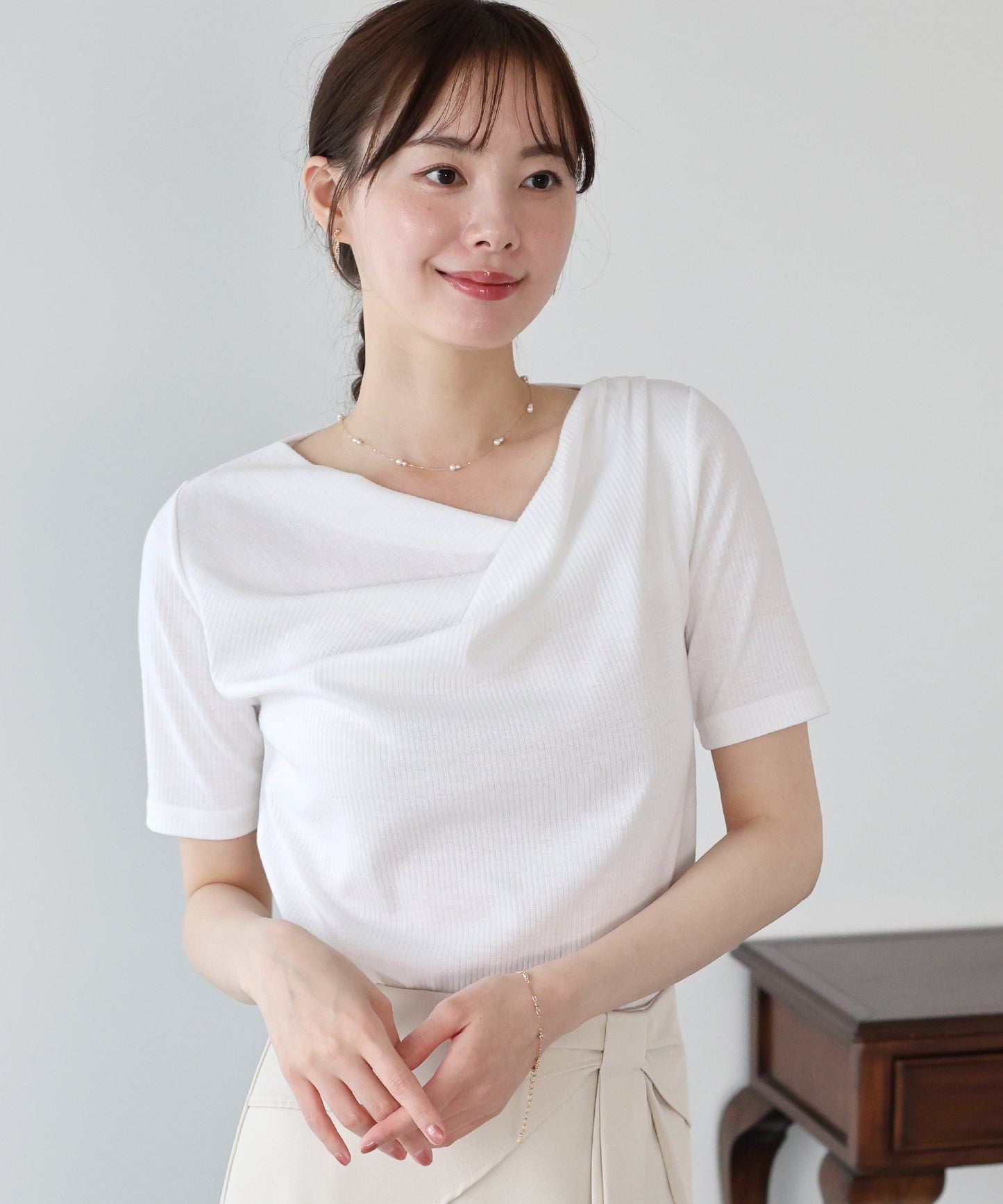 ドレープネックリブTシャツ【ネコポス】