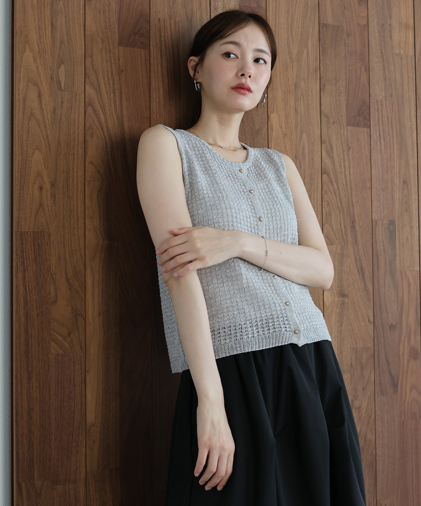 【早割5％OFF】ゴールドボタンニットベスト【メール便】