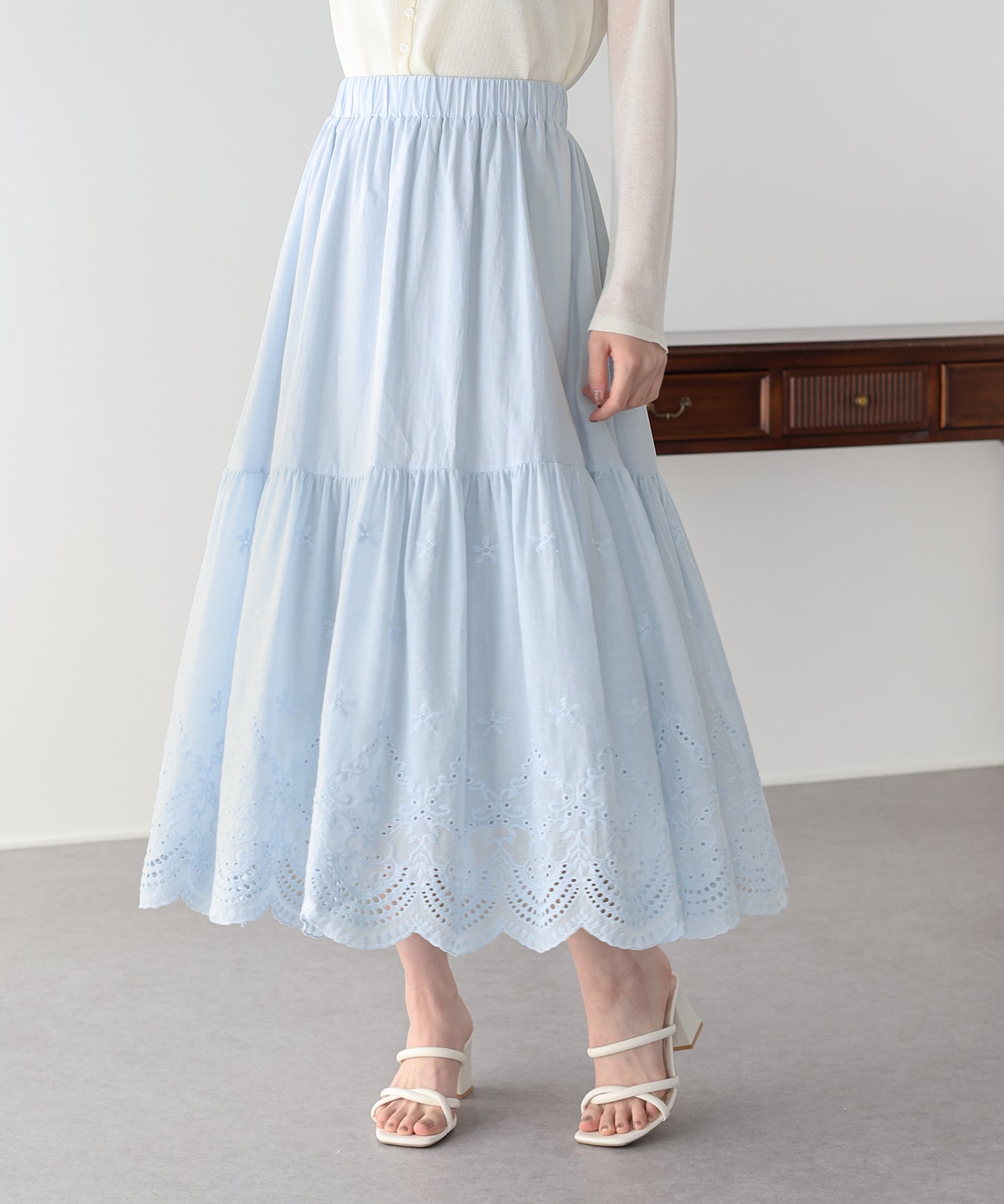 コットンレースティアードスカート