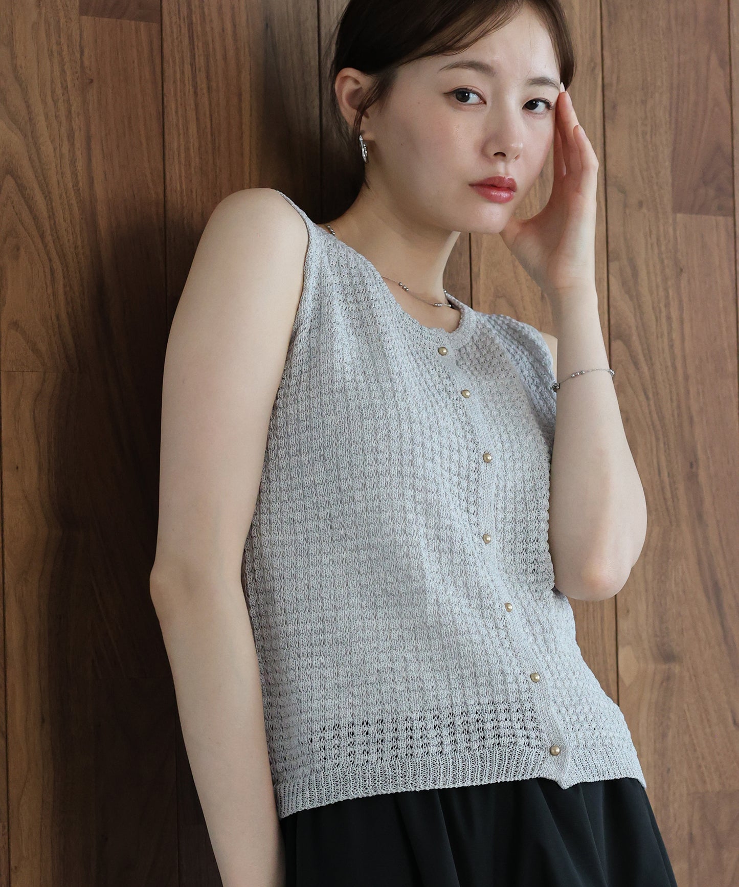 【早割5％OFF】ゴールドボタンニットベスト【メール便】