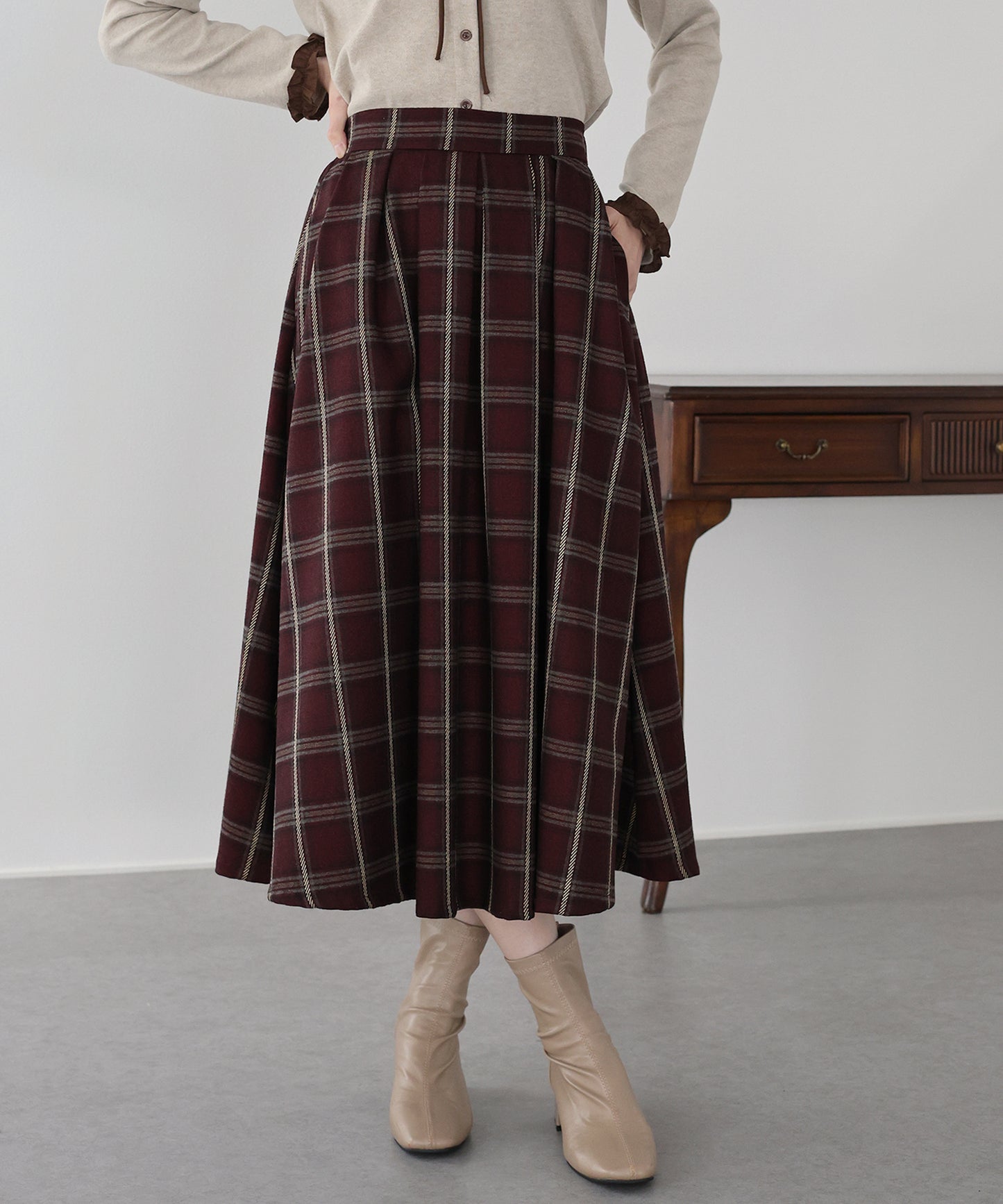 丈が選べるチェックロングスカート