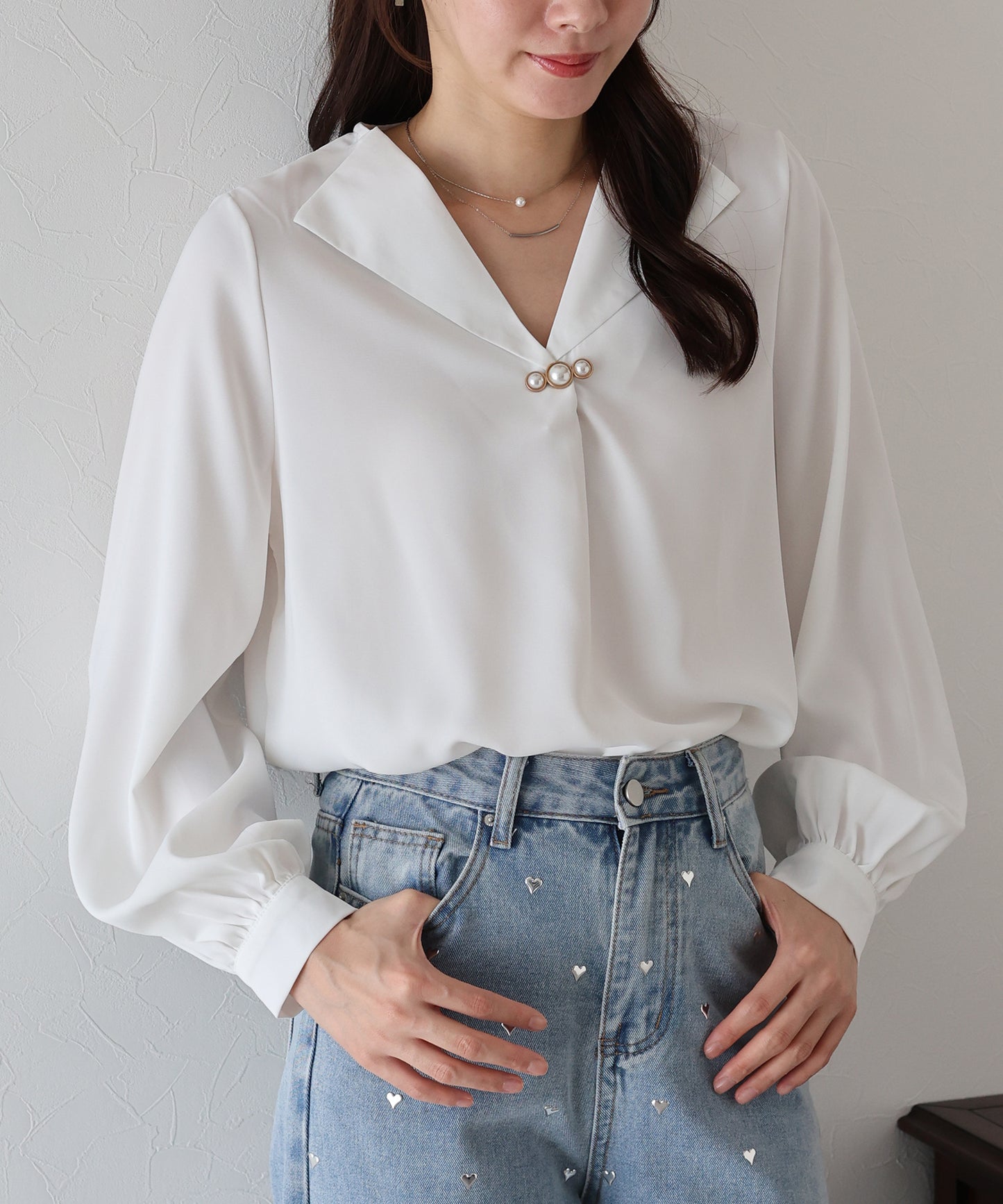 【早割5％OFF】パールモチーフブラウス【ネコポス】