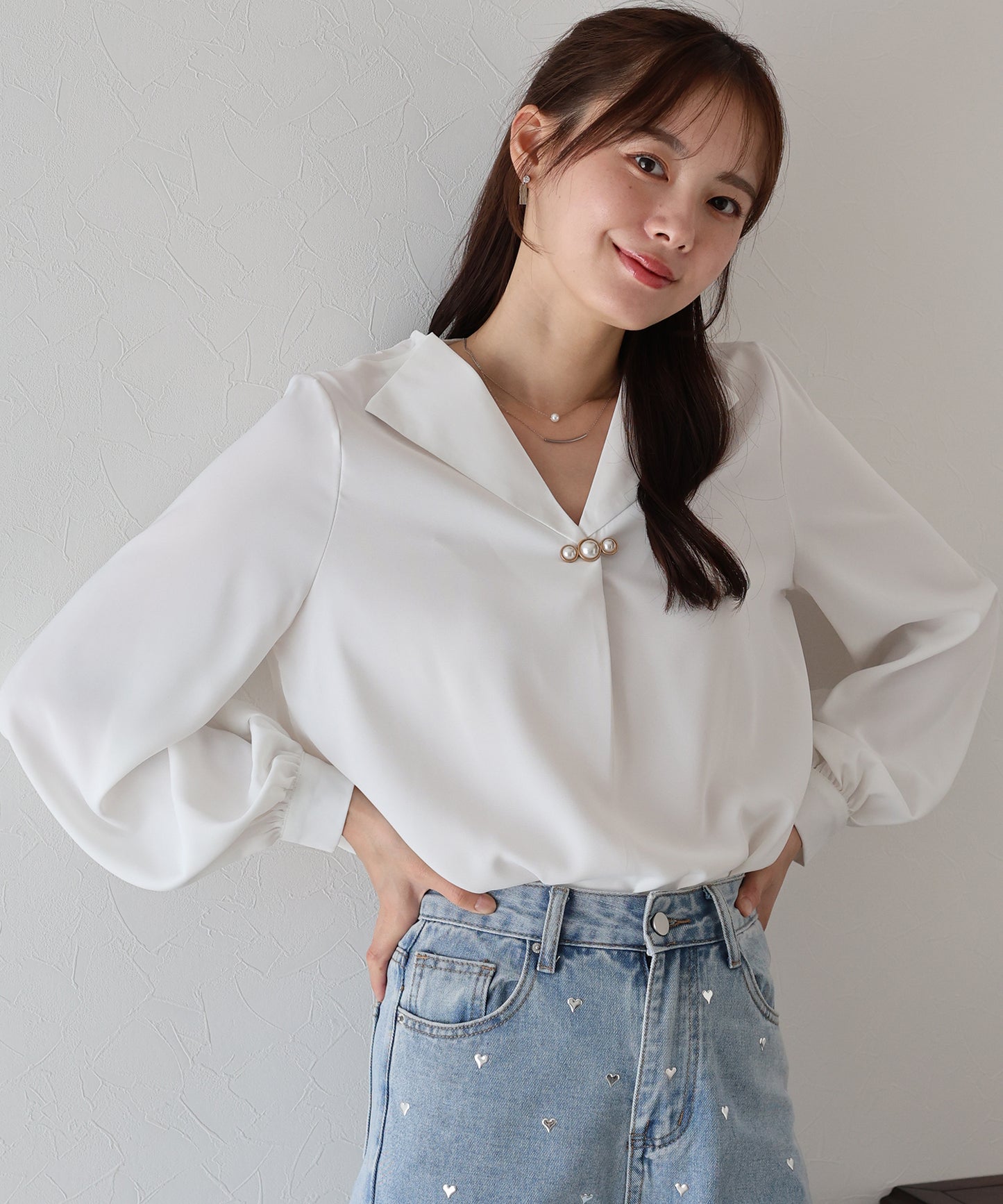 【早割5％OFF】パールモチーフブラウス【ネコポス】