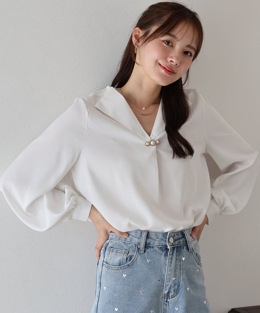 【早割5％OFF】パールモチーフブラウス【ネコポス】