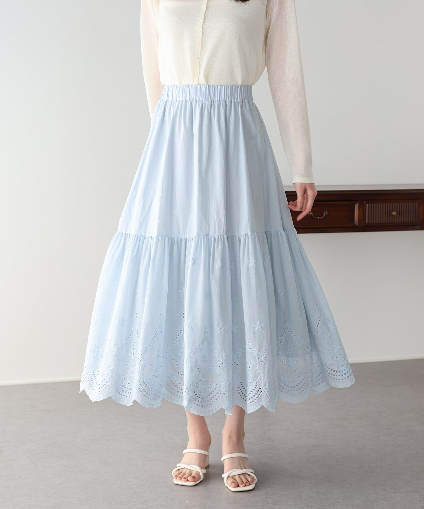 コットンレースティアードスカート