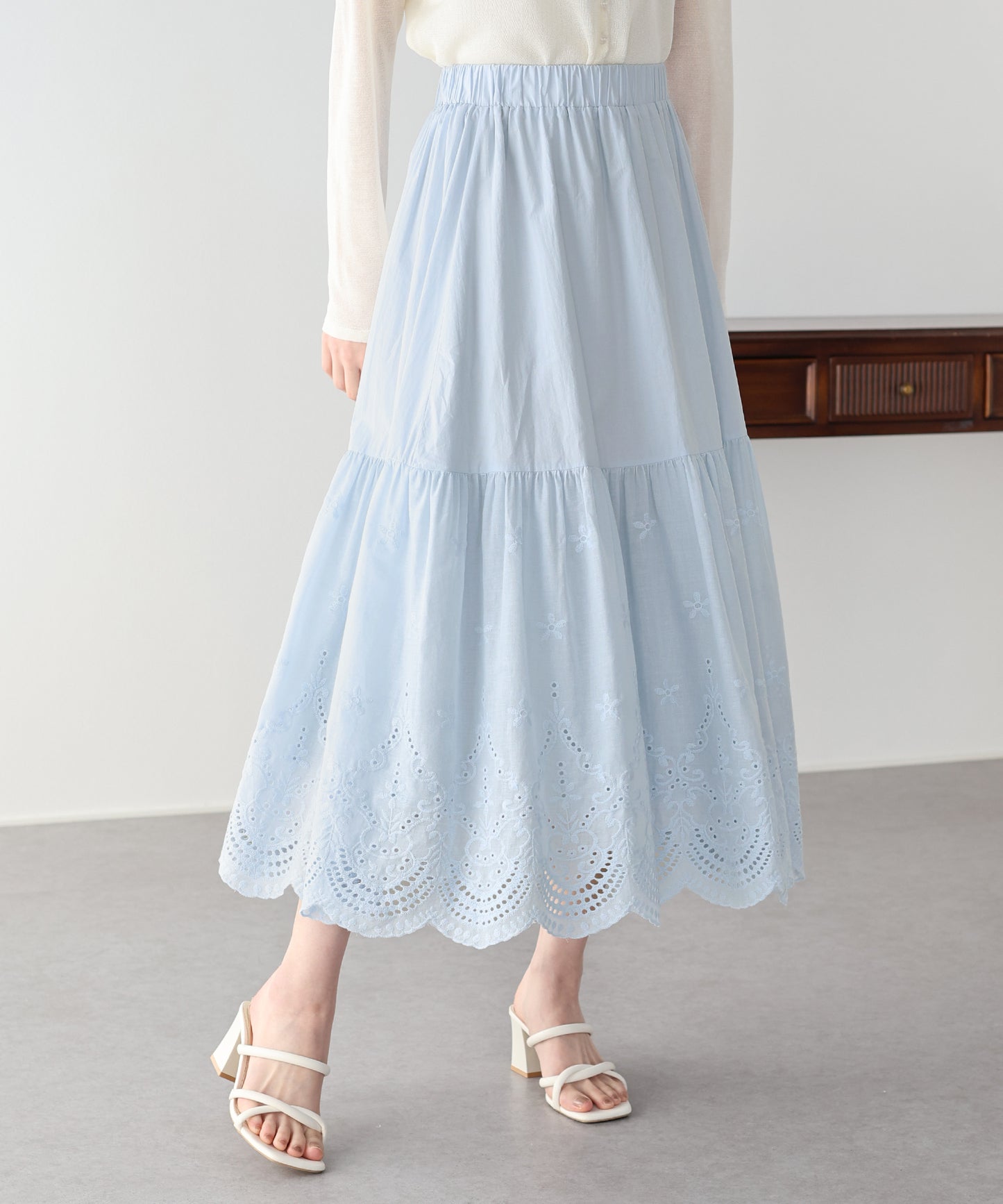 コットンレースティアードスカート