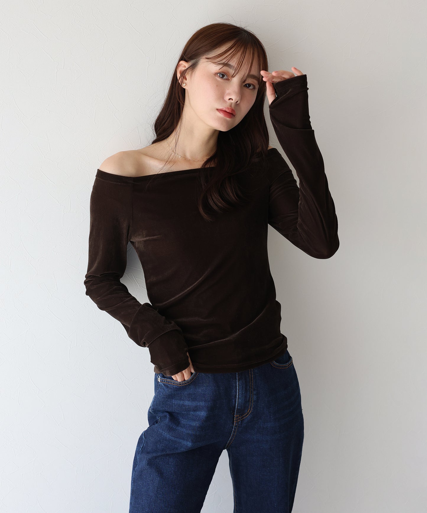 【TIME SALE】シアーベロアオフショルTシャツ【ネコポス】