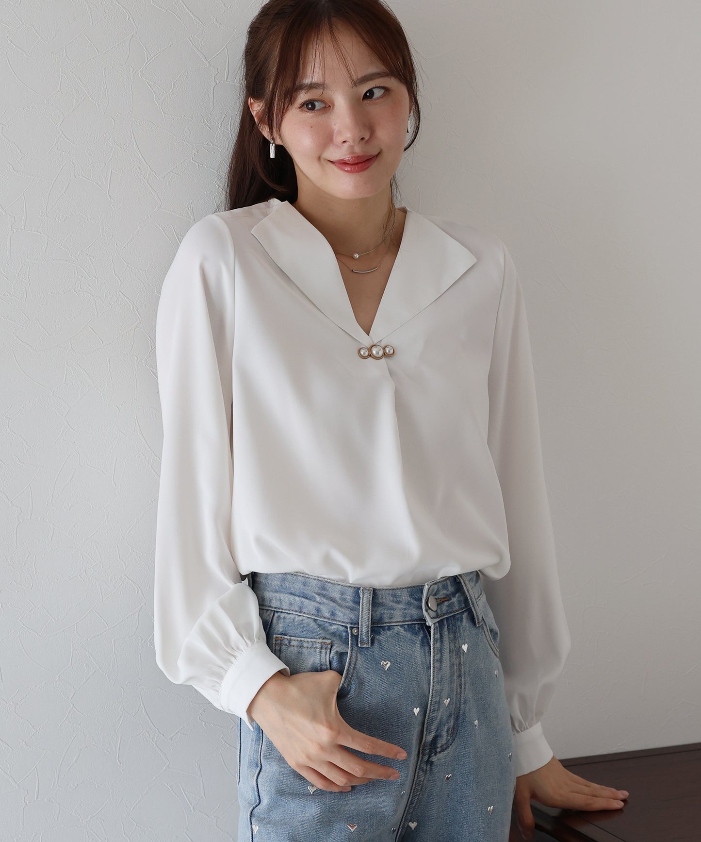 【早割5％OFF】パールモチーフブラウス【ネコポス】