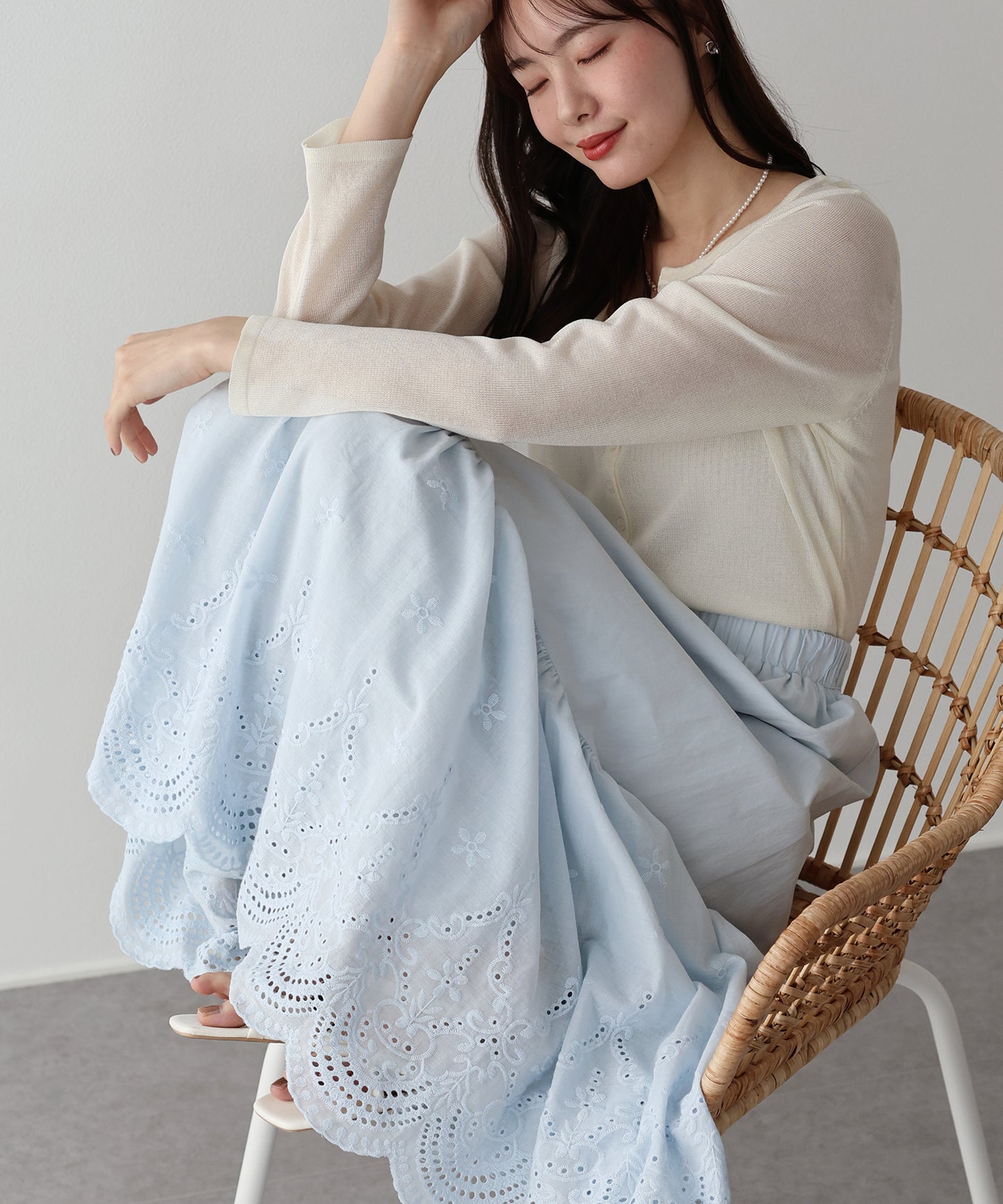 コットンレースティアードスカート