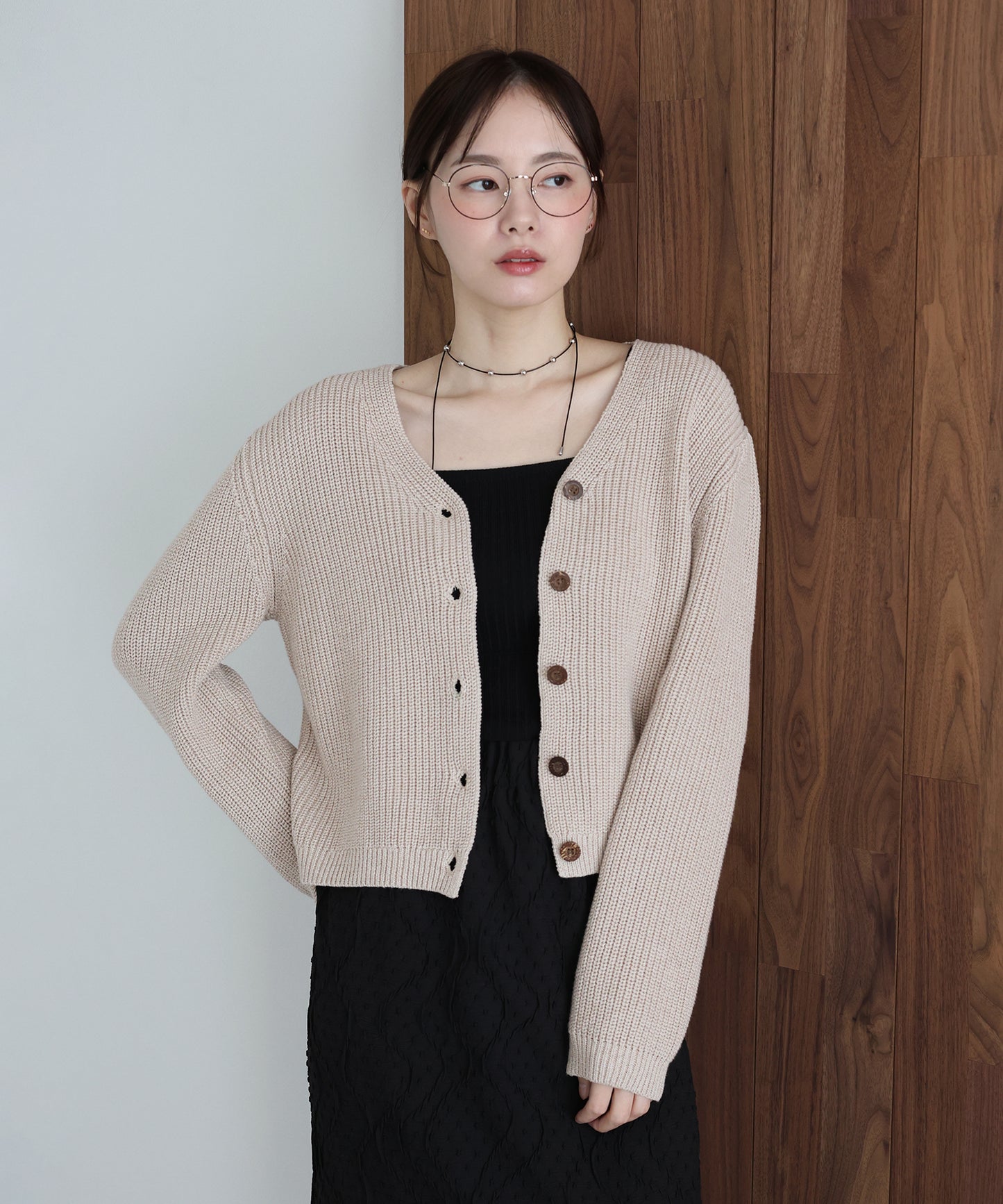 スラブニットＶネックカーディガン
