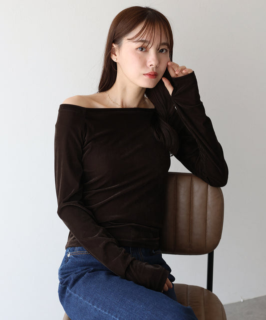 【TIME SALE】シアーベロアオフショルTシャツ【ネコポス】