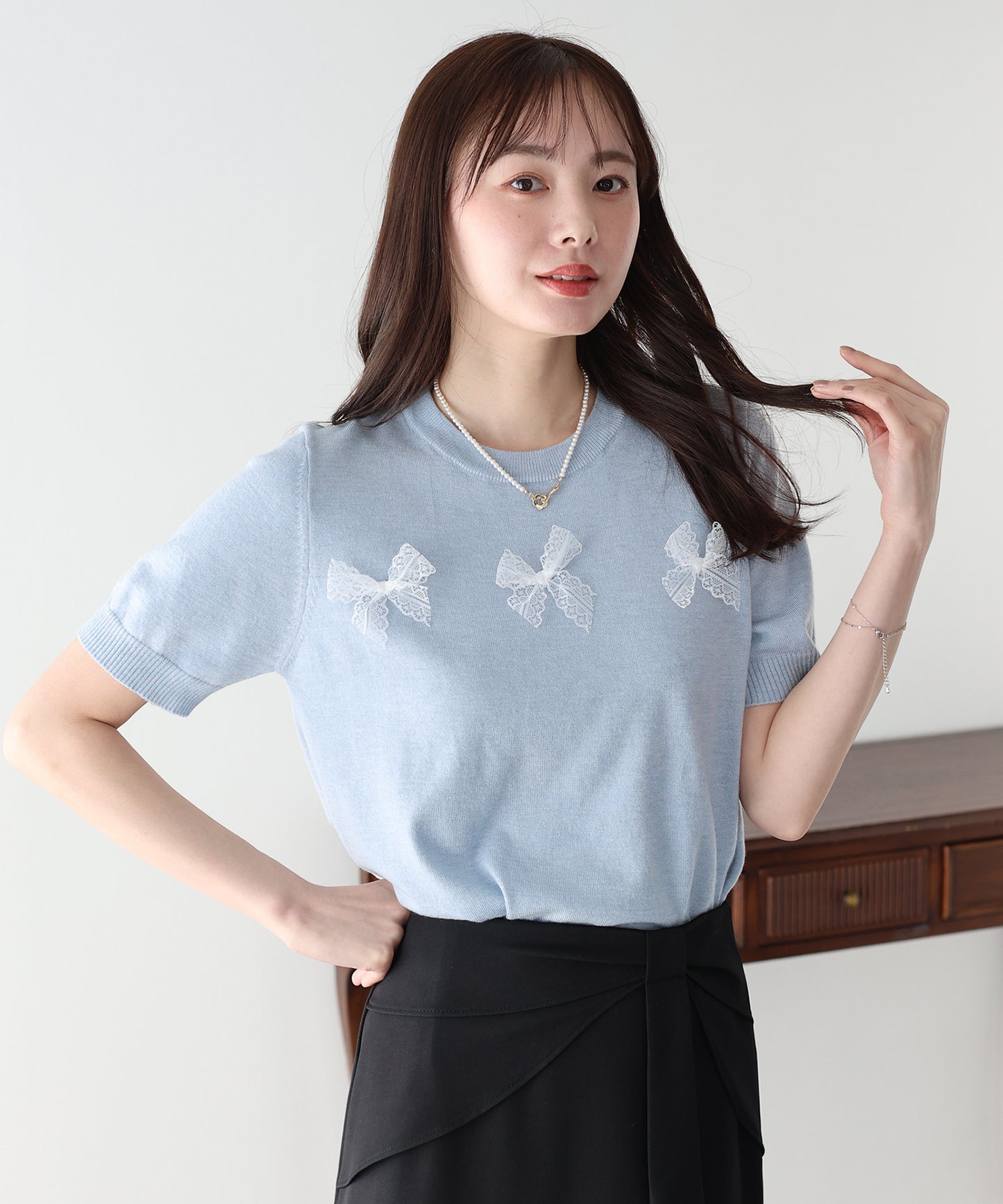 【早割5％OFF】レースリボンニット