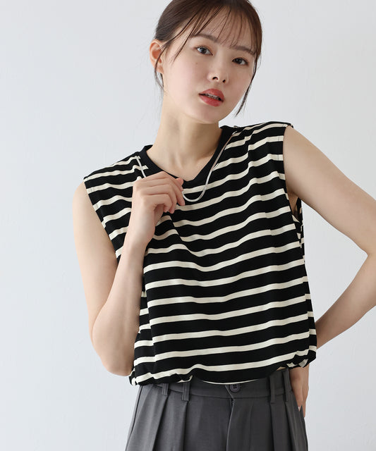 【SALE】チェーン付きボーダーノースリカットソー【ネコポス】