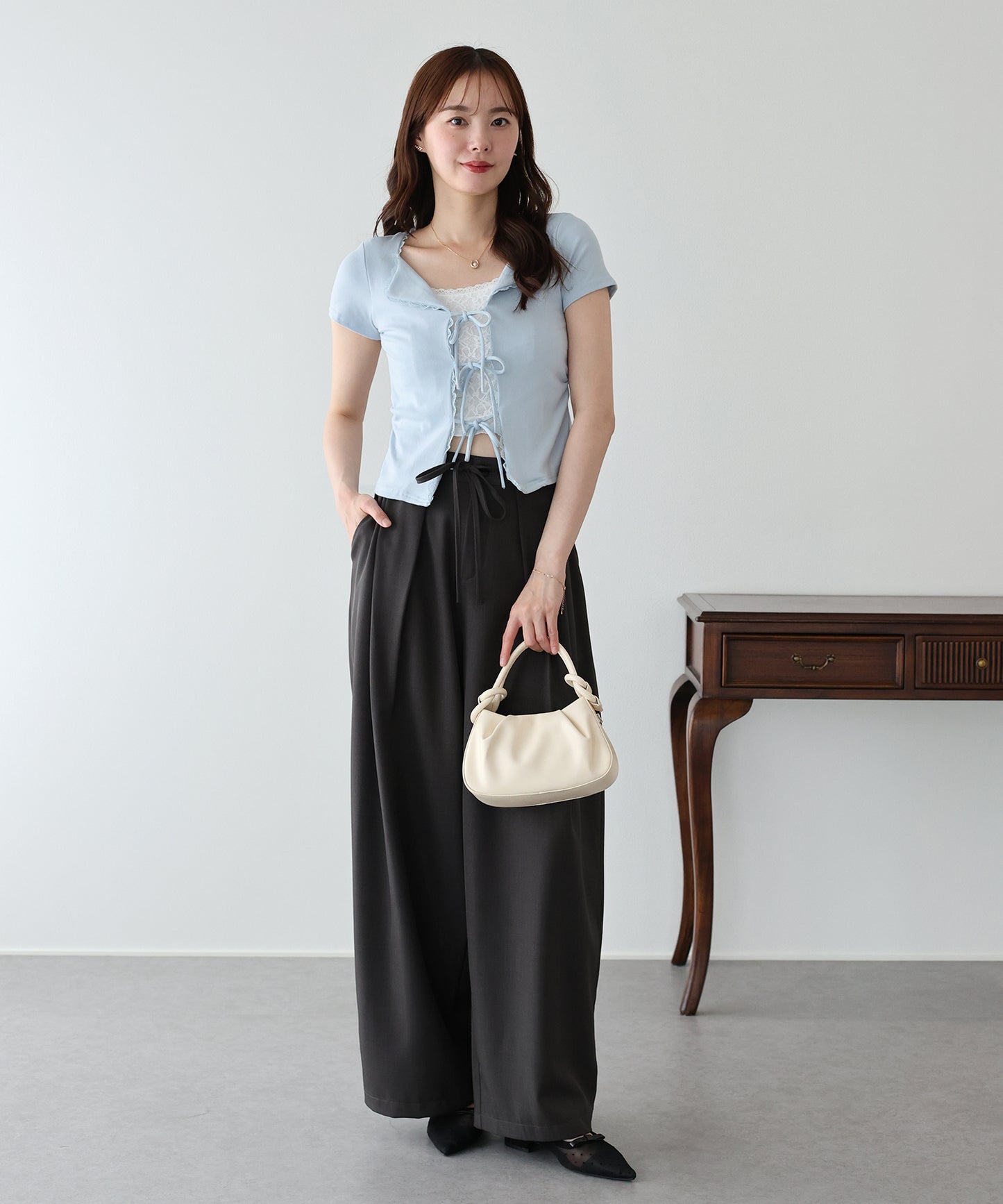 【早割5％OFF】トリムレースリボンカットソー【メール便】