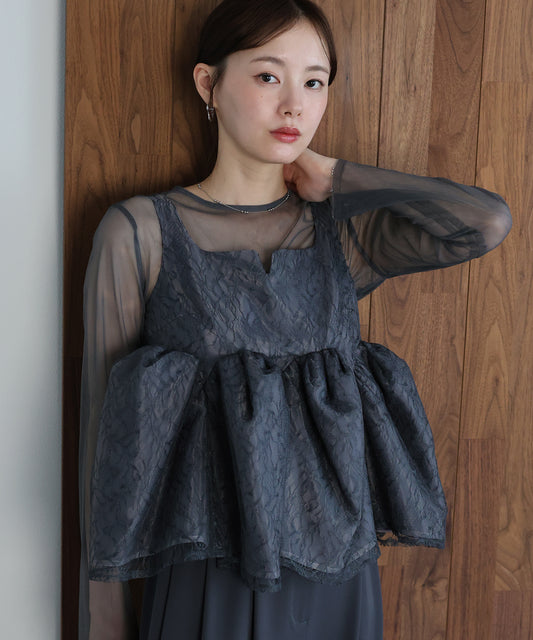 【早割5％OFF】ジャガードペプラムパンツドレス