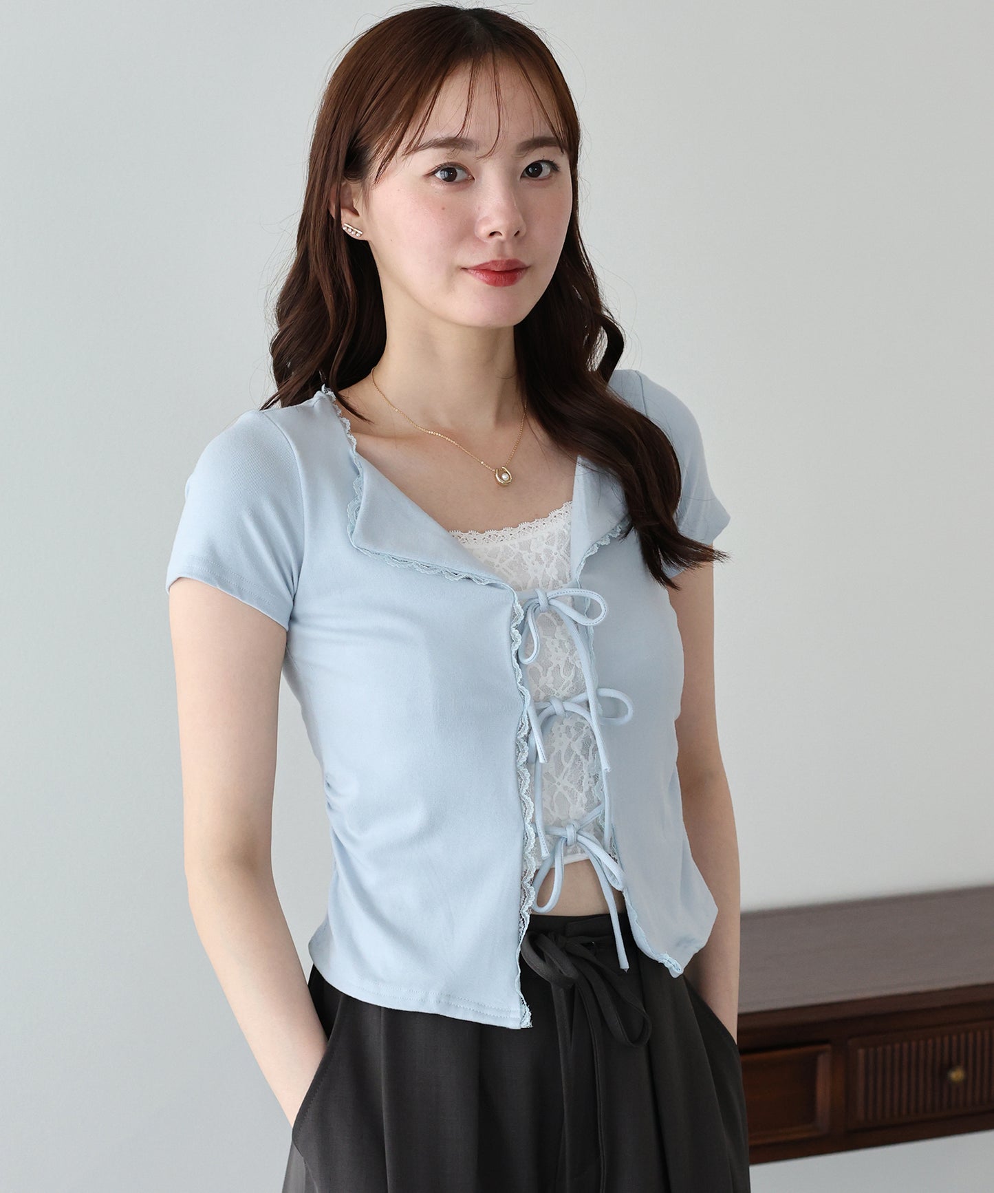 【早割5％OFF】トリムレースリボンカットソー【メール便】