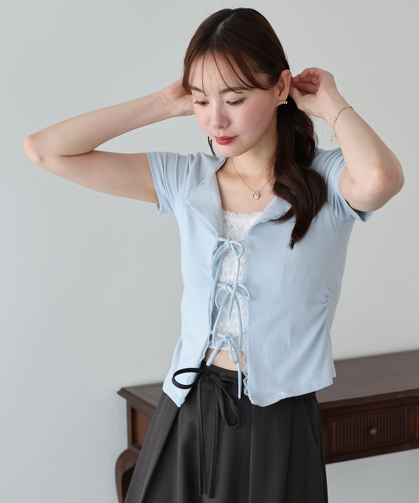 【早割5％OFF】トリムレースリボンカットソー【メール便】