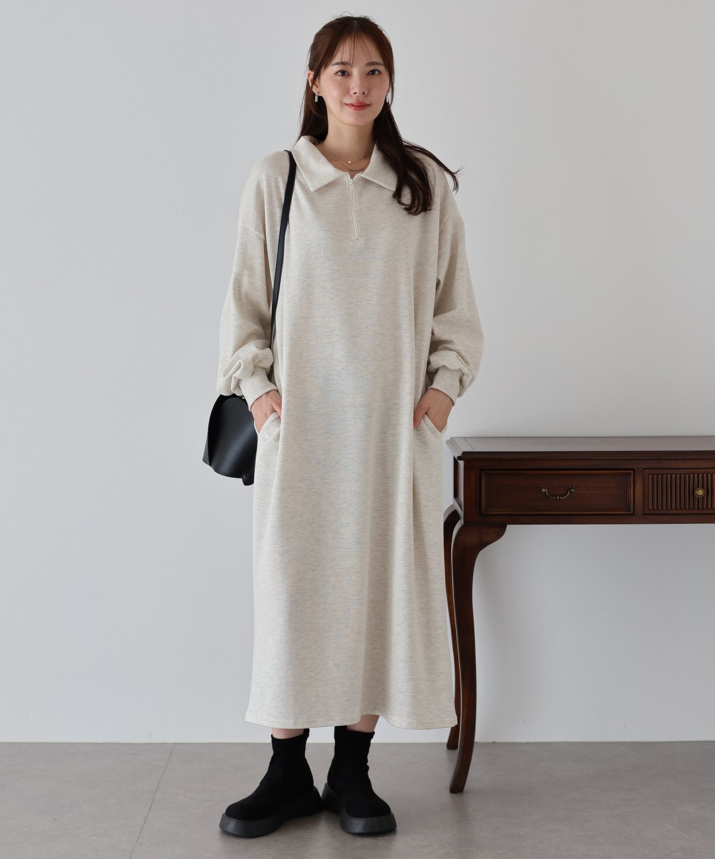 【早割5％OFF】ハーフジップスウェットワンピース