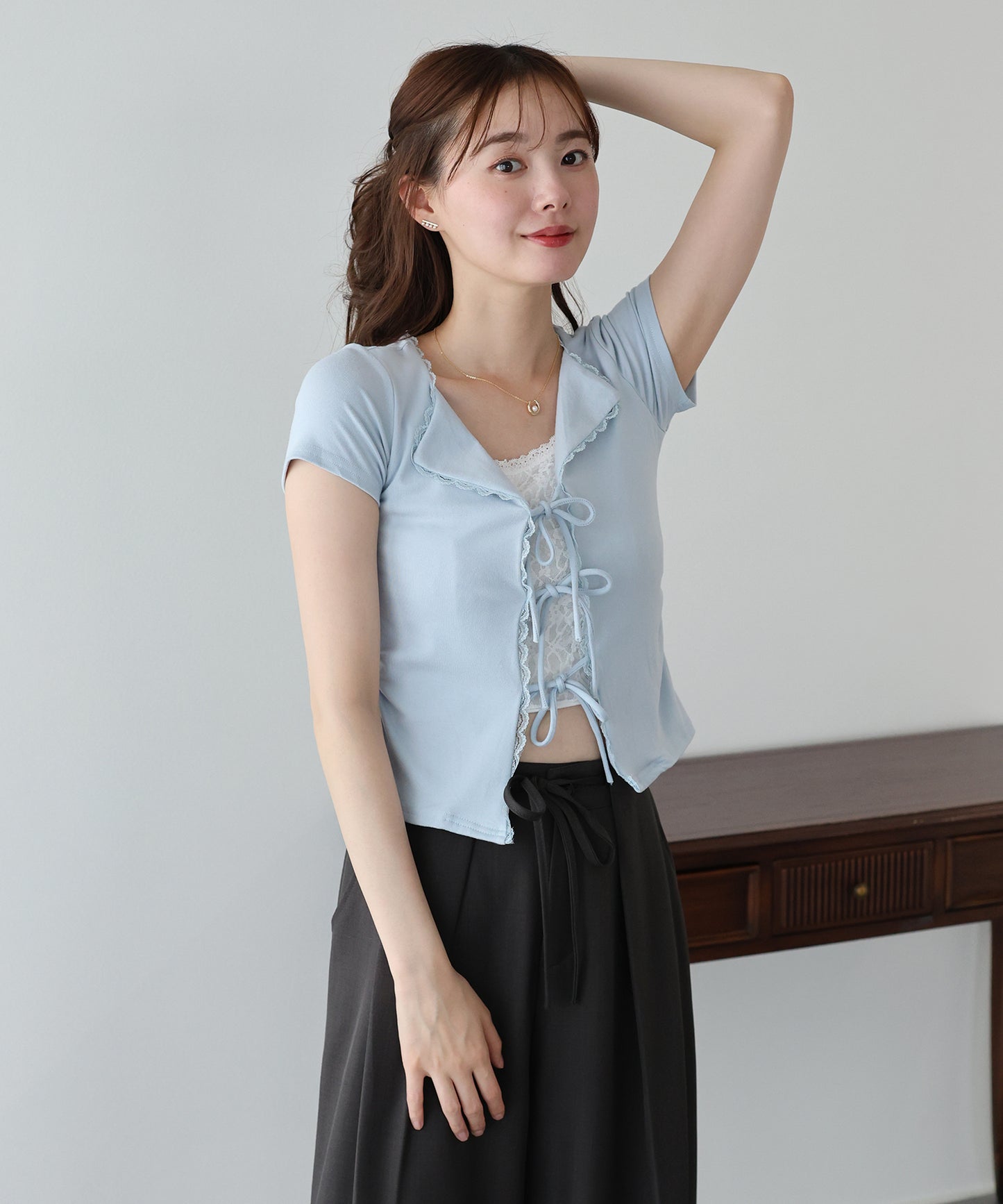 【早割5％OFF】トリムレースリボンカットソー【メール便】