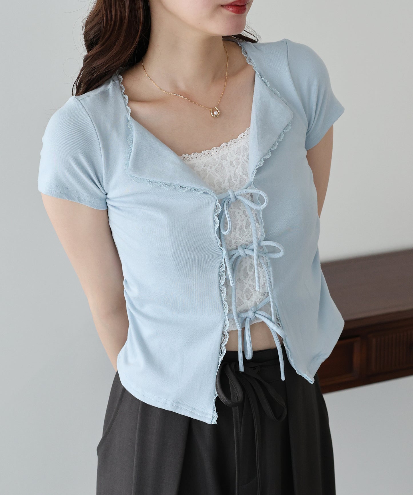 【早割5％OFF】トリムレースリボンカットソー【メール便】