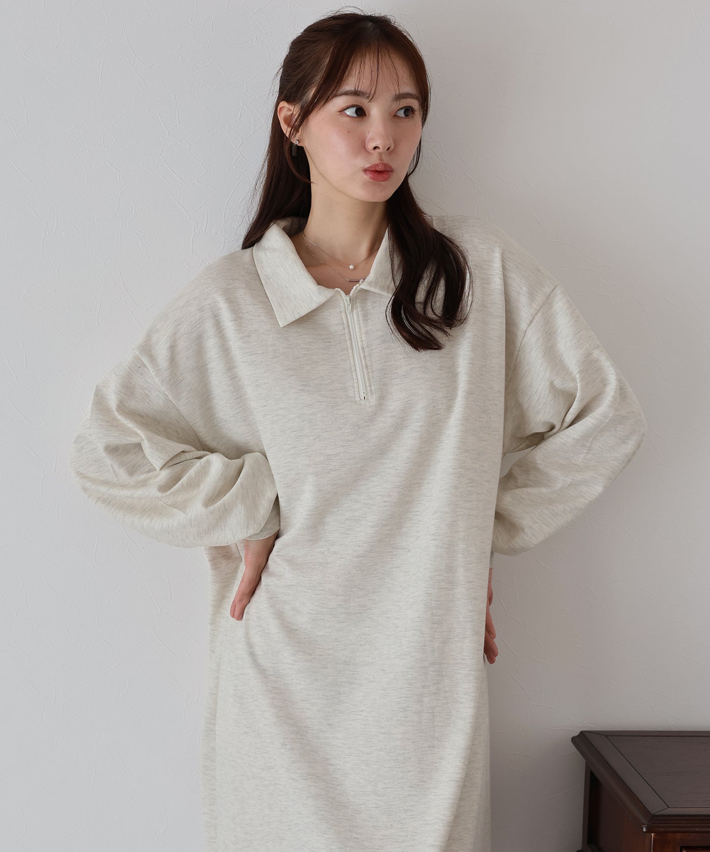 ハーフジップスウェットワンピース
