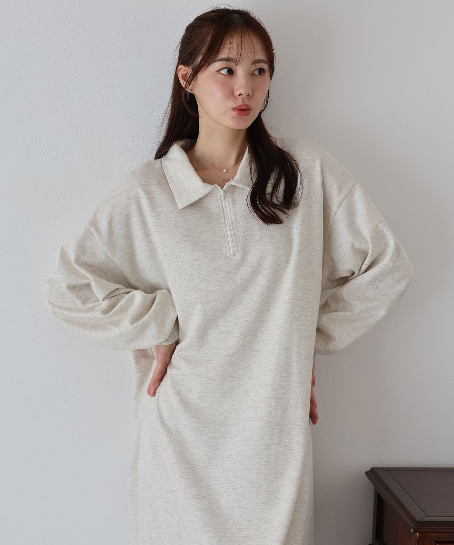 【早割5％OFF】ハーフジップスウェットワンピース