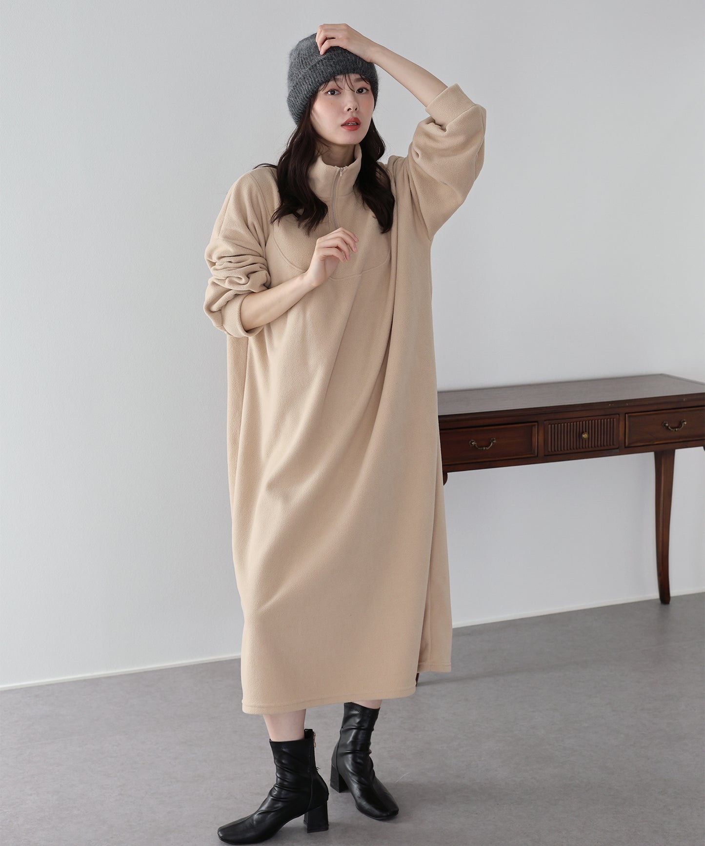 【早割5％OFF】ハーフジップフリースワンピース