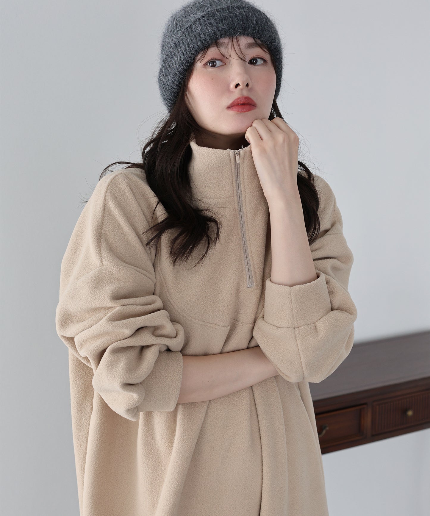【早割5％OFF】ハーフジップフリースワンピース