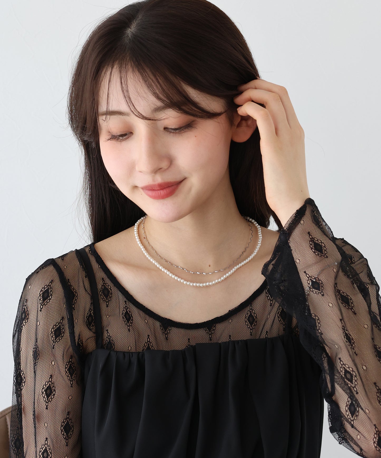 【新商品限定5％OFF（木）】ウェーブ＆パールネックレス / ニッケルフリー【ネコポス】
