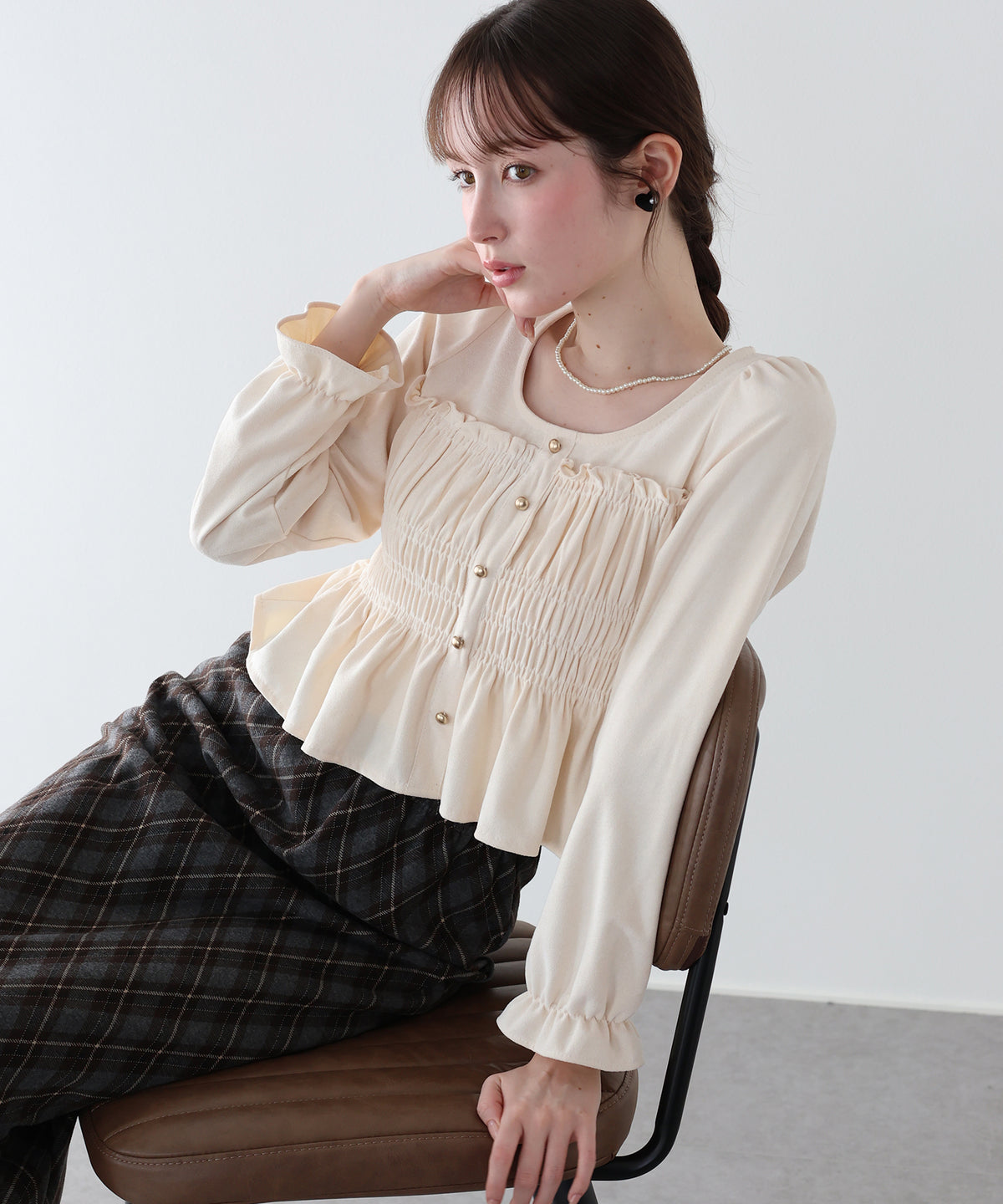【早割5％OFF】《5色展開》スウェードドットシャーリングブラウス【メール便】