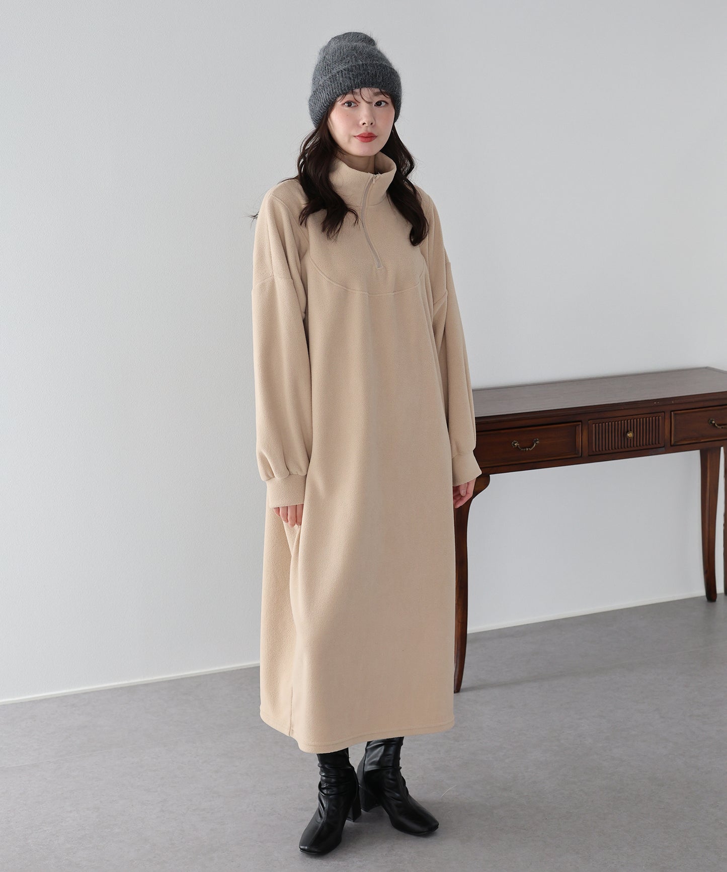 【早割5％OFF】ハーフジップフリースワンピース