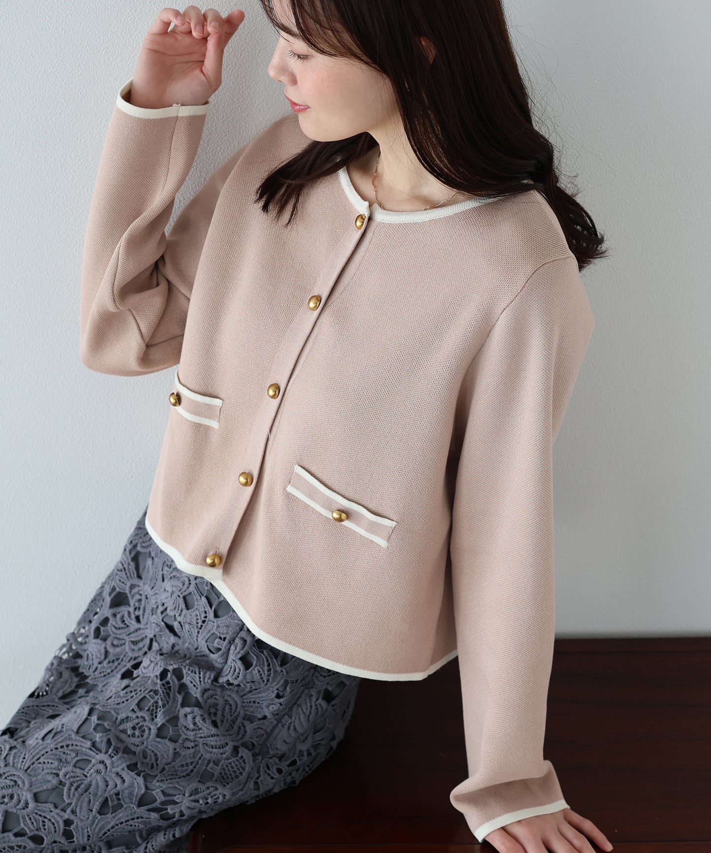 【送料無料】バイカラーニットカーディガン