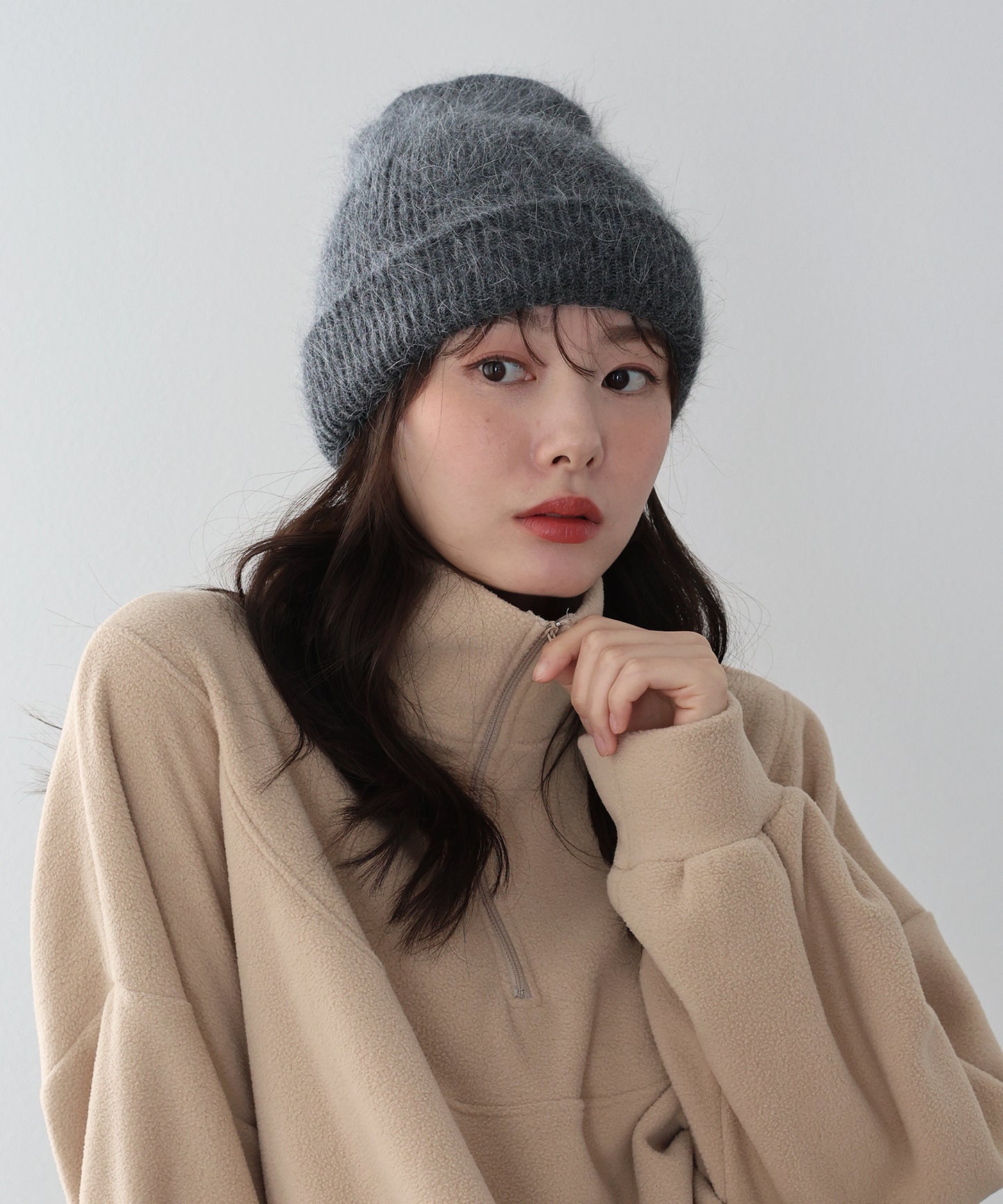 アンゴラニットビーニー 帽子【ネコポス】