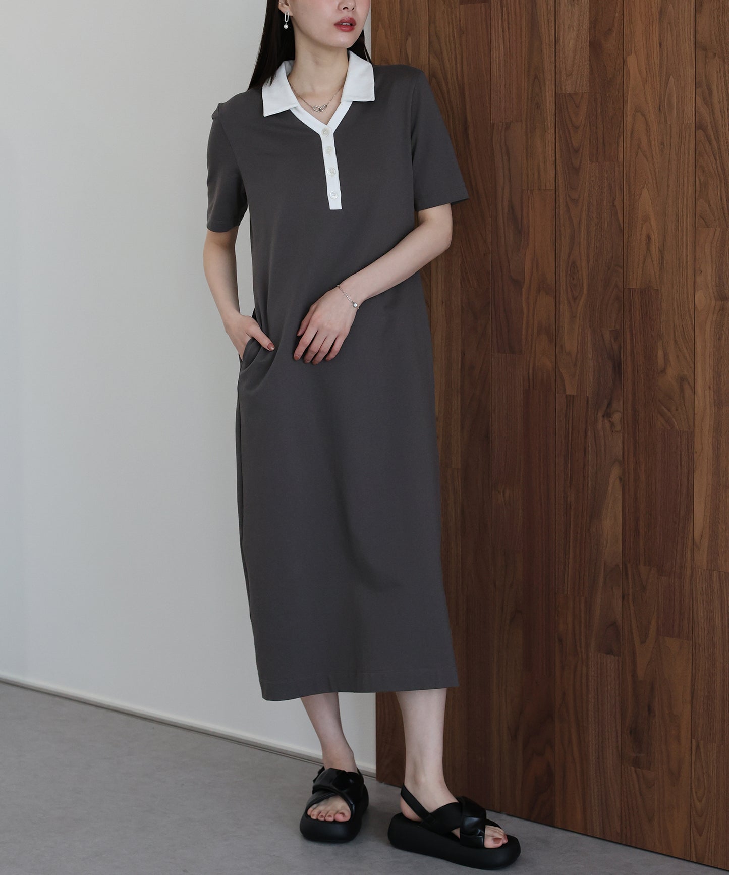 【早割5％OFF】スキッパー襟ワンピース